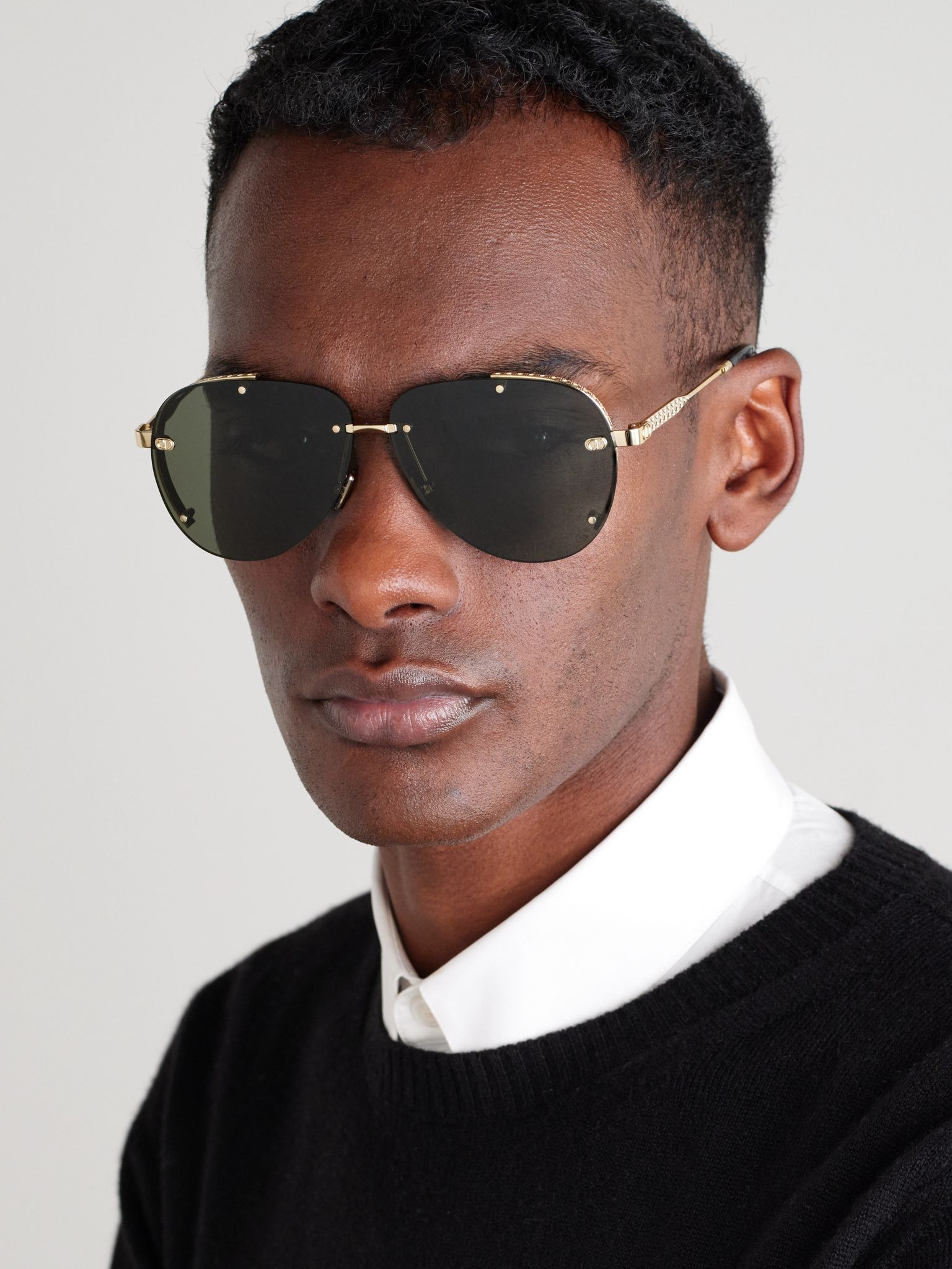 NeoDior A1U Aviator-Style Guilloché Gold-Tone Sunglasses Gold - 2
