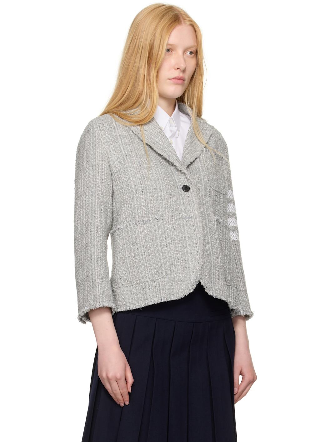 Gray Tweed Fray 4-Bar Cropped Sack Blazer - 2