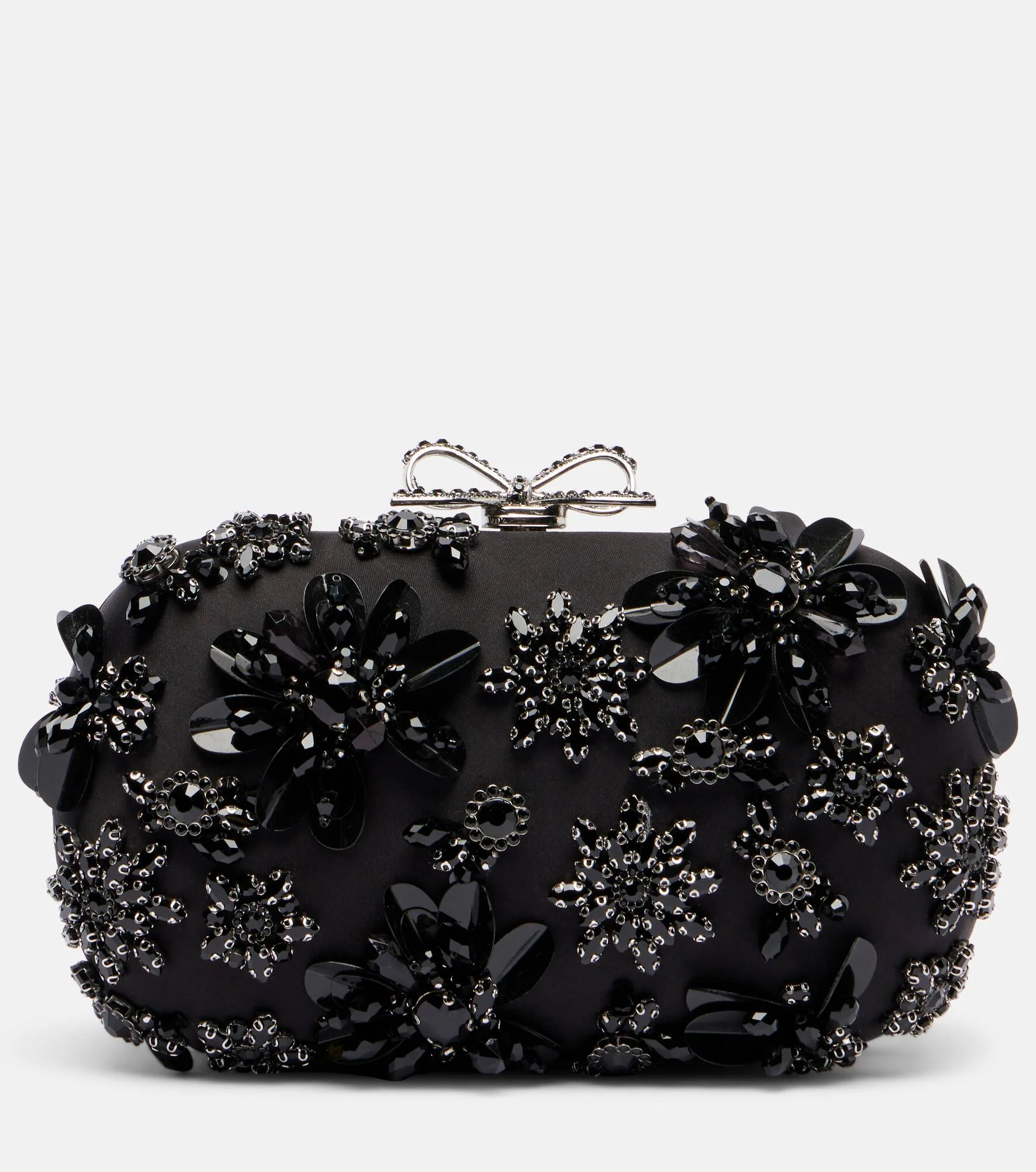 Crystal-embellished floral satin clutch - 1