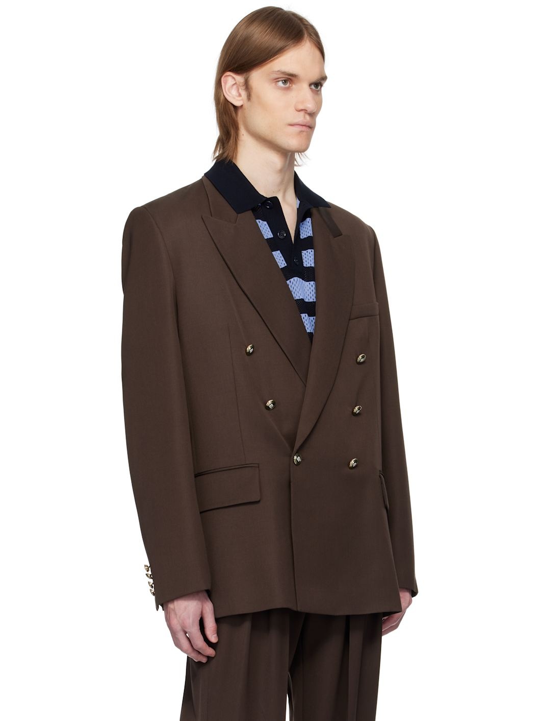 Brown Wool Double Breasted Blazer - 2