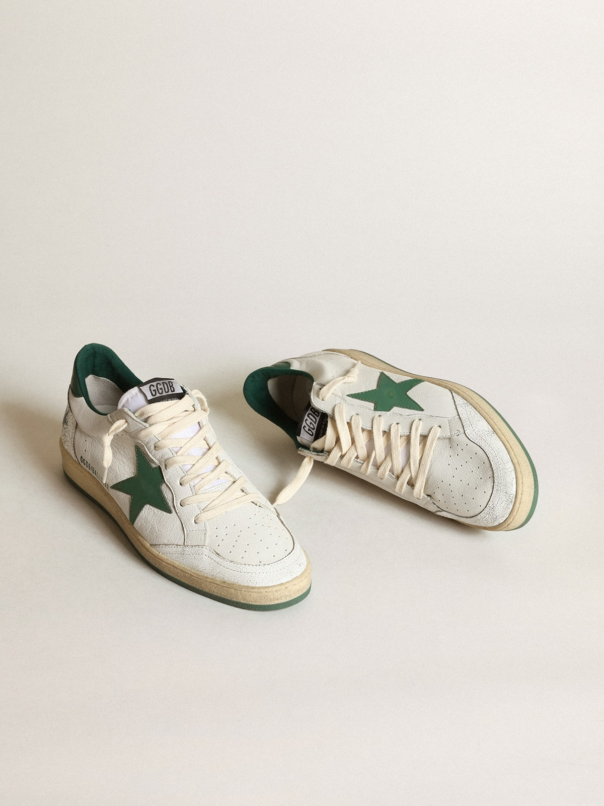 Men's Ball Star in white nappa leather with green leather star and heel tab - 2