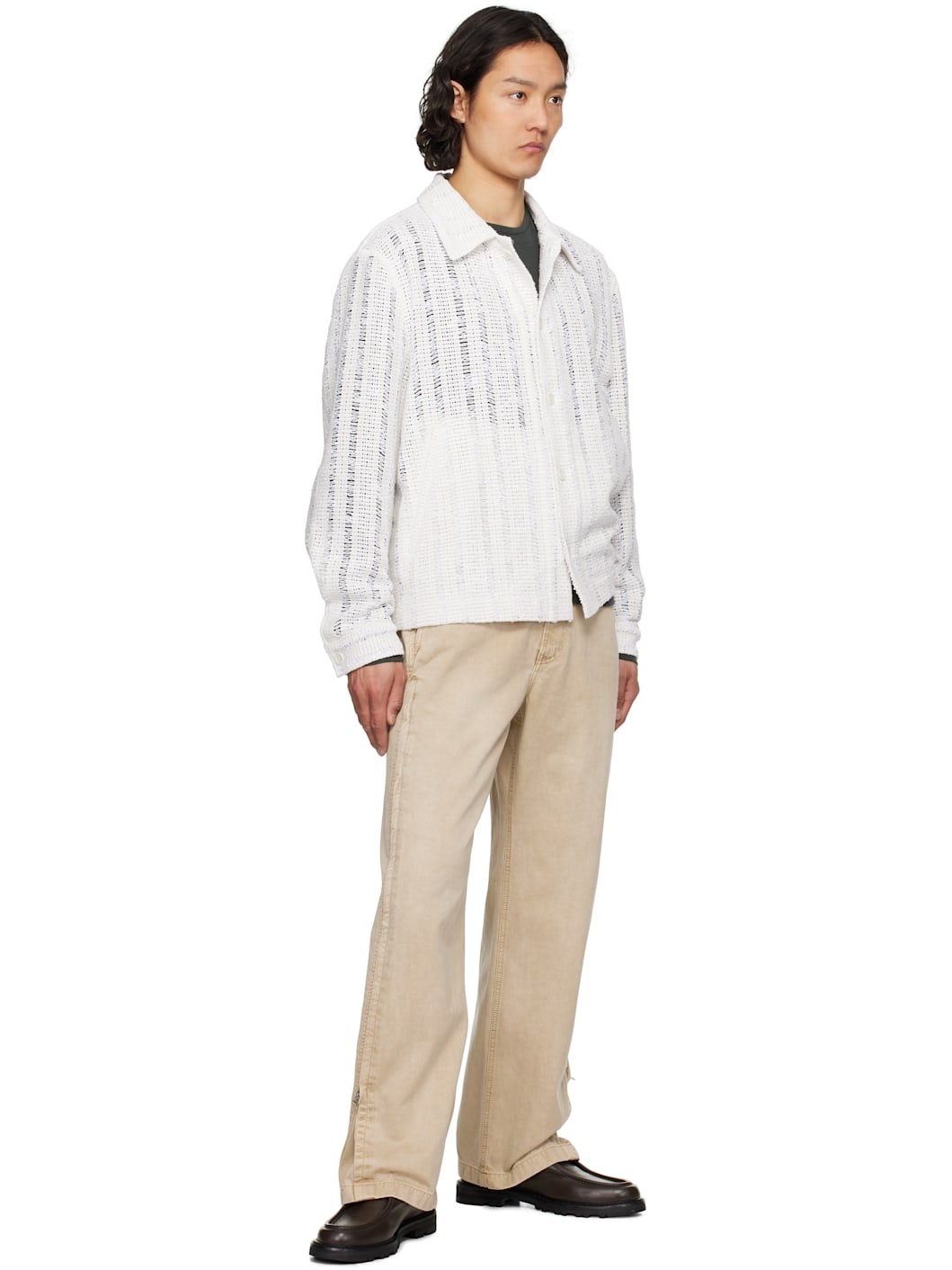 Beige Side Zipper Wide Trousers - 4