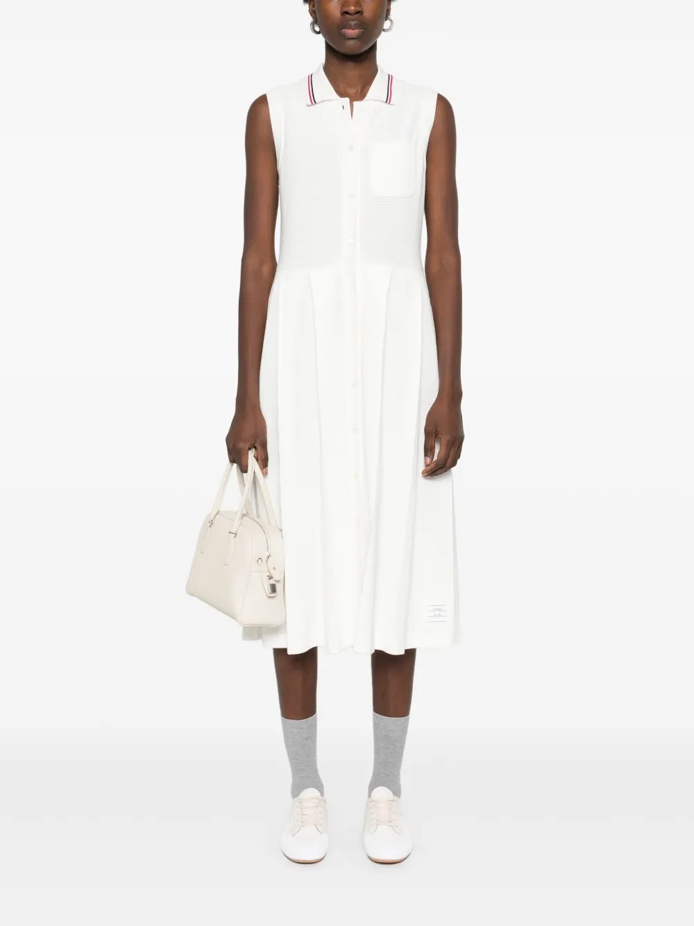 THOM BROWNE - Women Sleeveless Pleated Bottom Polo Dress - 1