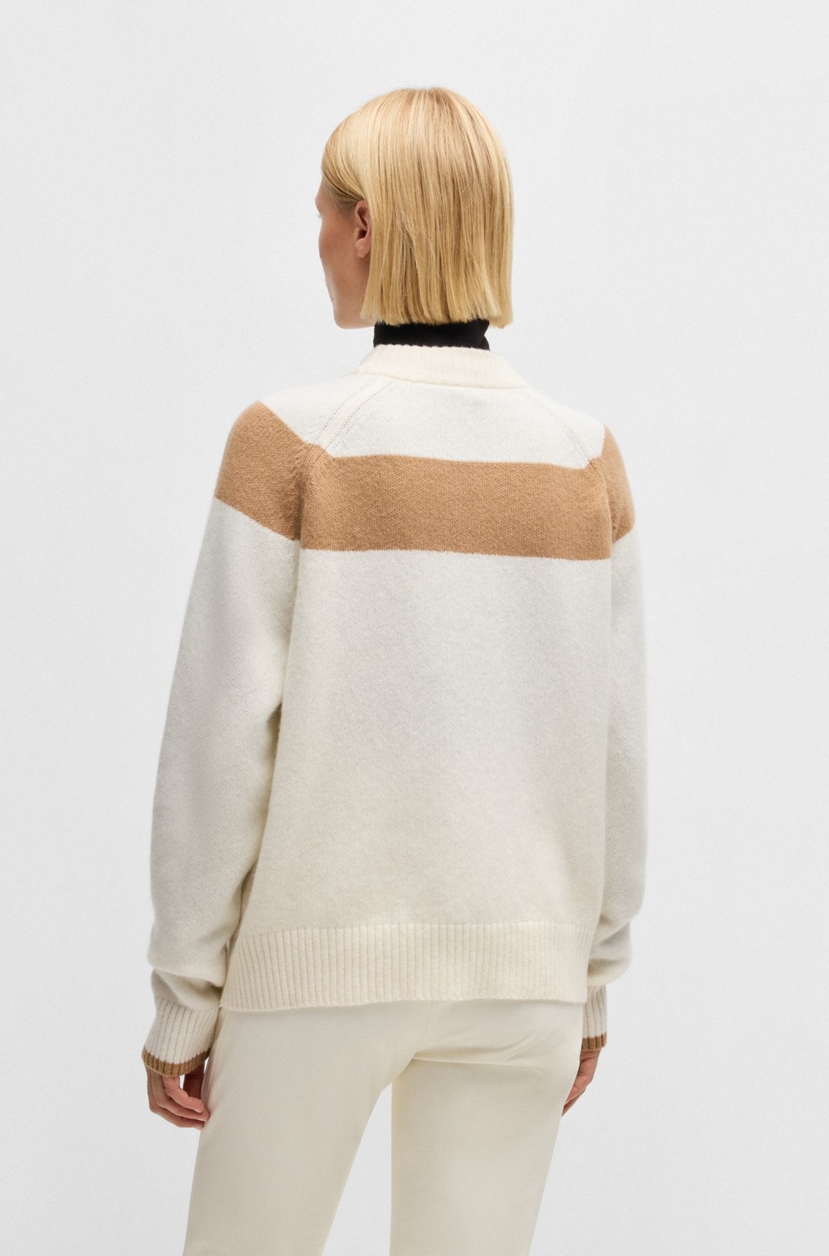 BOSS SKI VIRGIN-WOOL SWEATER WITH CAMEL STRIPES - 4