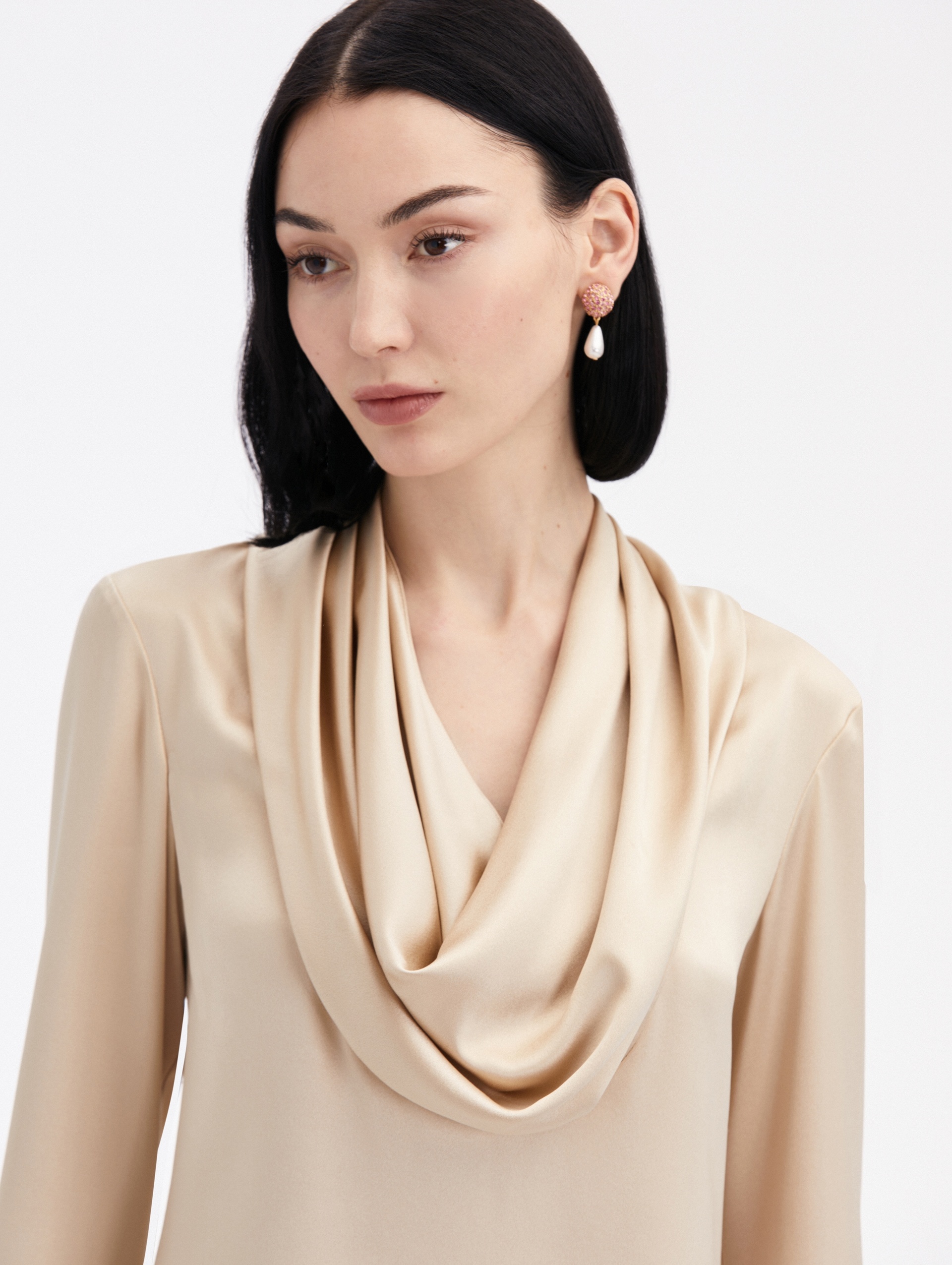 COWL NECK SATIN BLOUSE - 5