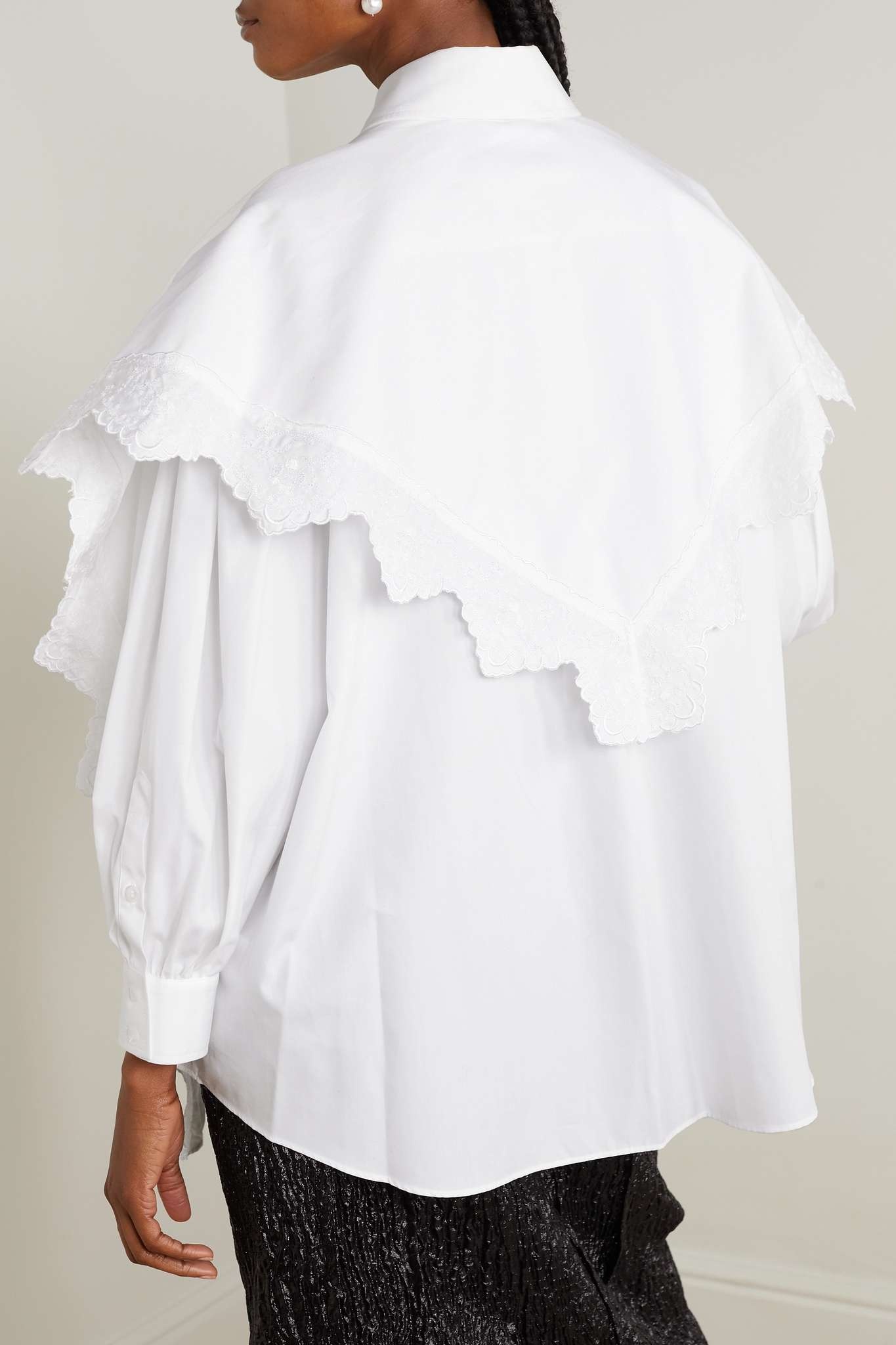 Cape-effect embroidered cotton-poplin shirt - 4