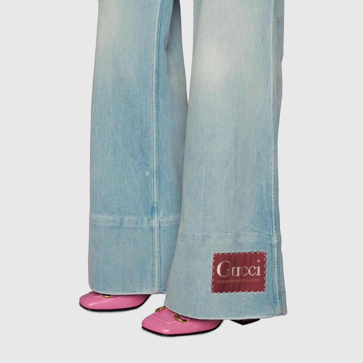 Washed denim flare pant with Gucci label - 6