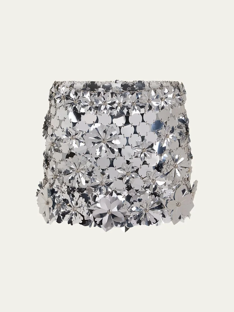 Floral Sequined Mini Skirt - 1