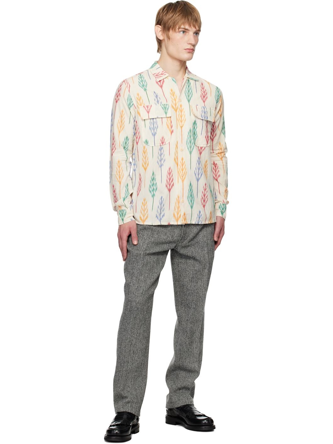 Off-White Ikat Print Brushed Cotton Camp Collar Shirt - 4