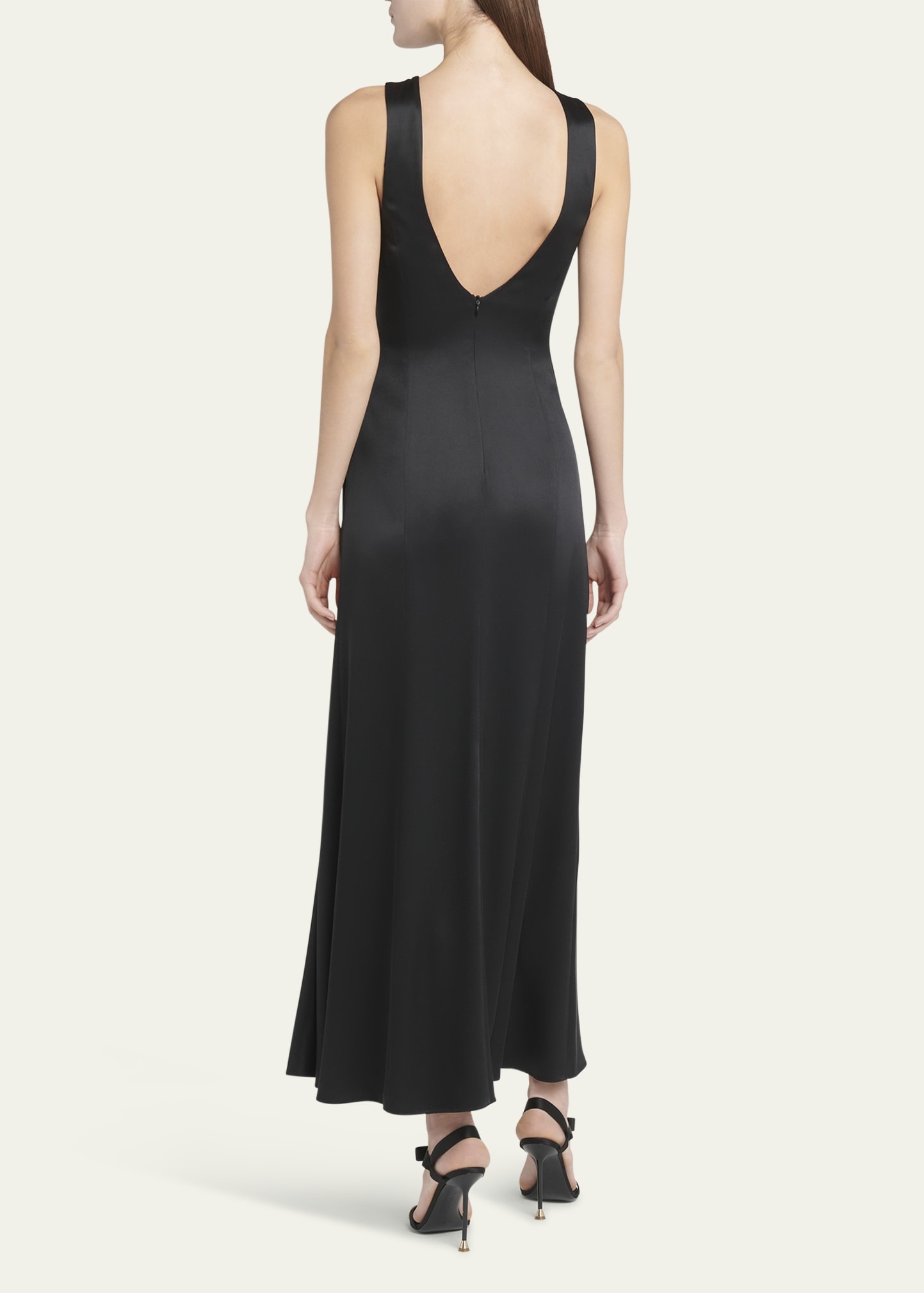 Satin Gown with Gathered Beaded Hip Detail - 3
