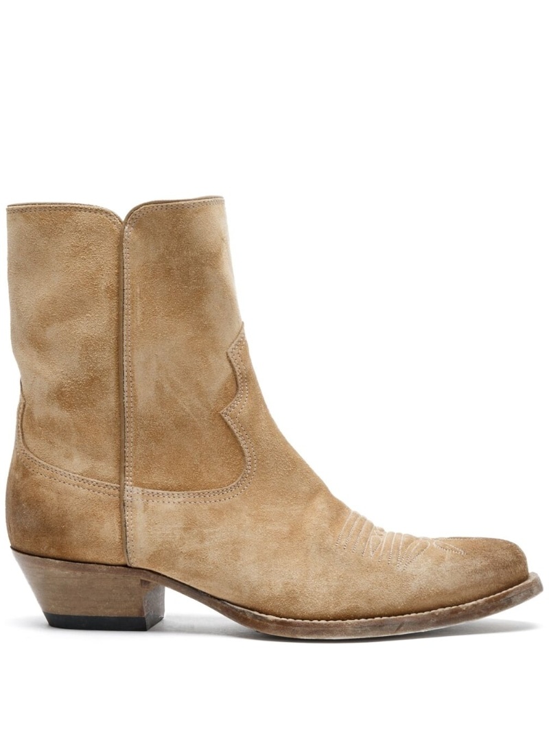 pointed-toe western suede boots - 1