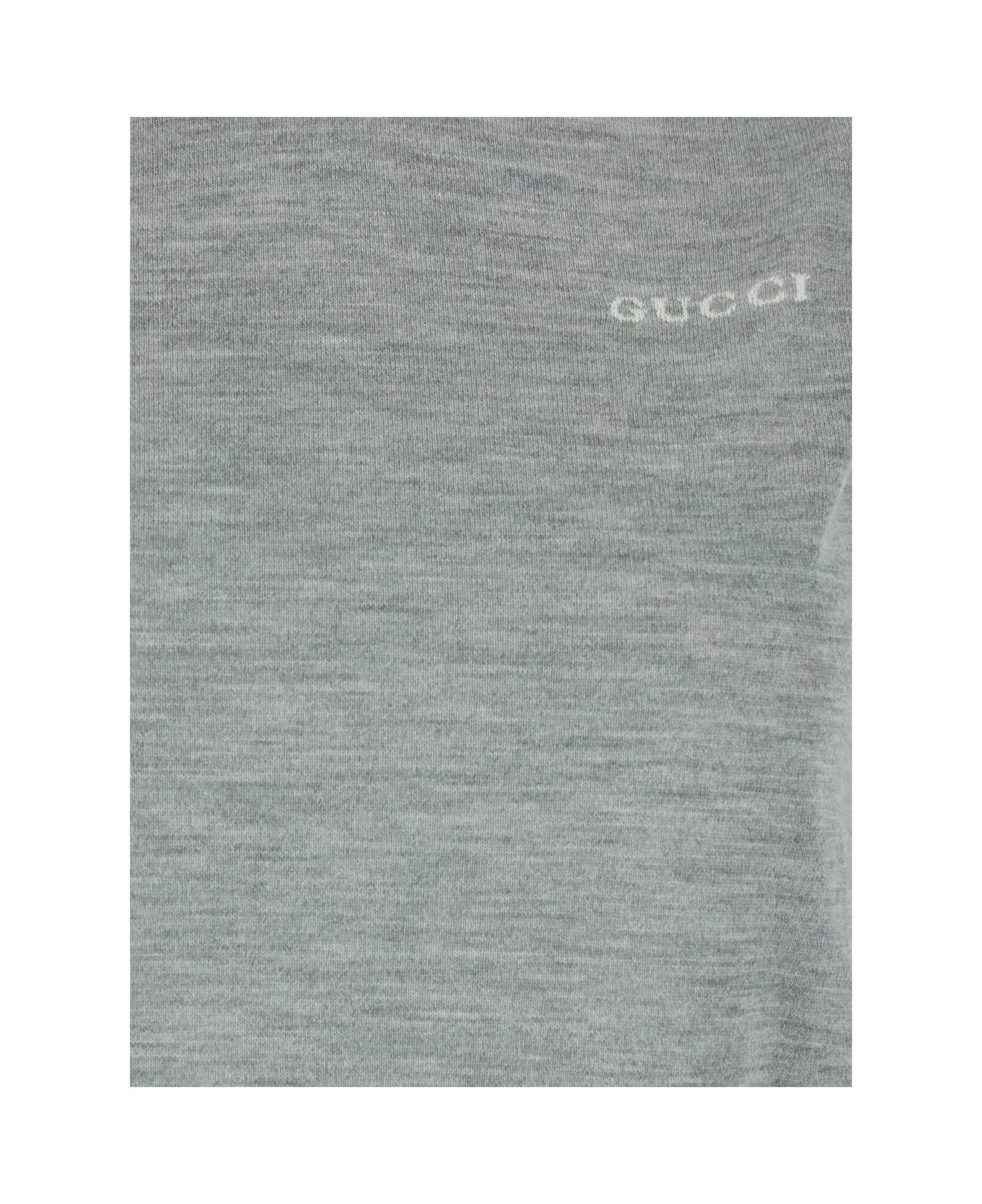 Grey Sleeveless Sweater With Logo On The Front In Cashmere Woman - 3