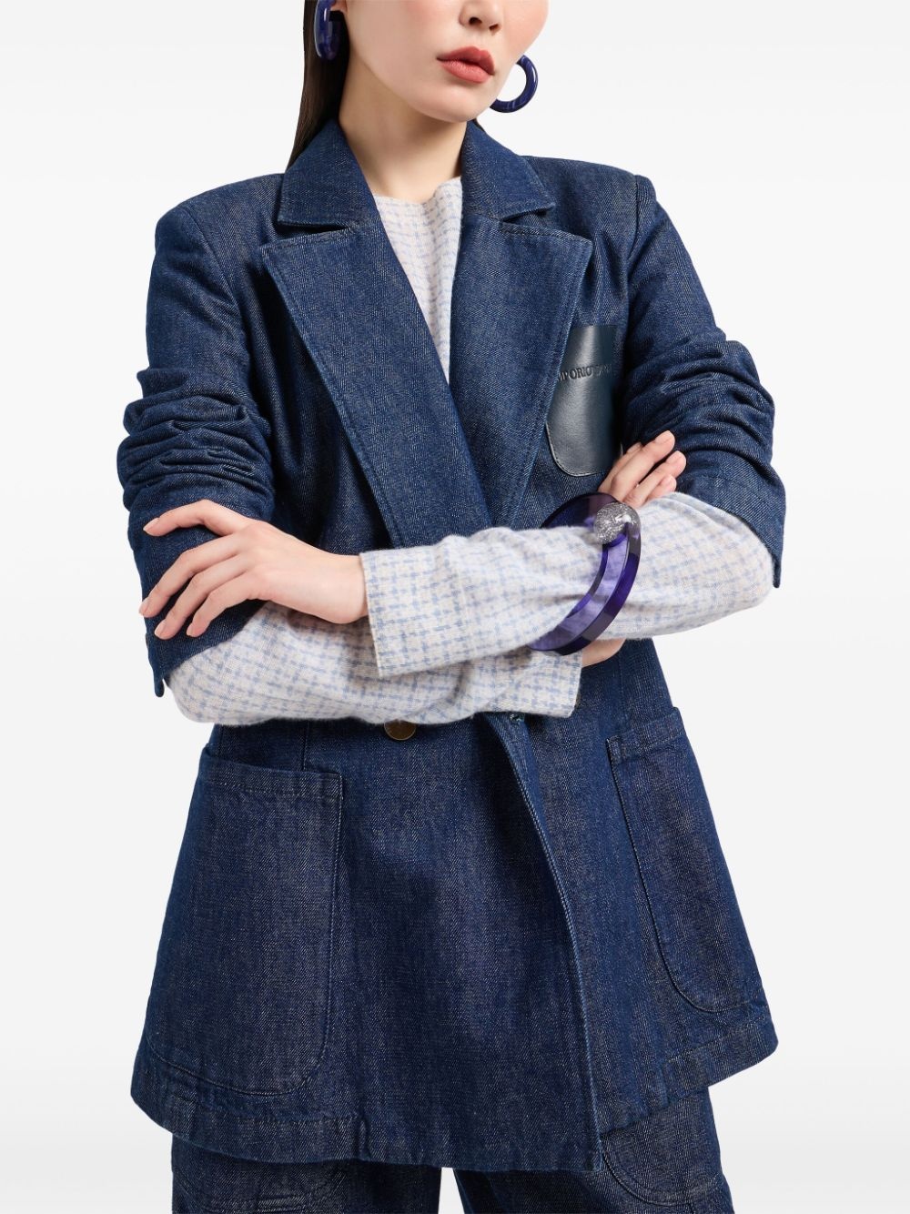 denim double-breasted blazer - 2