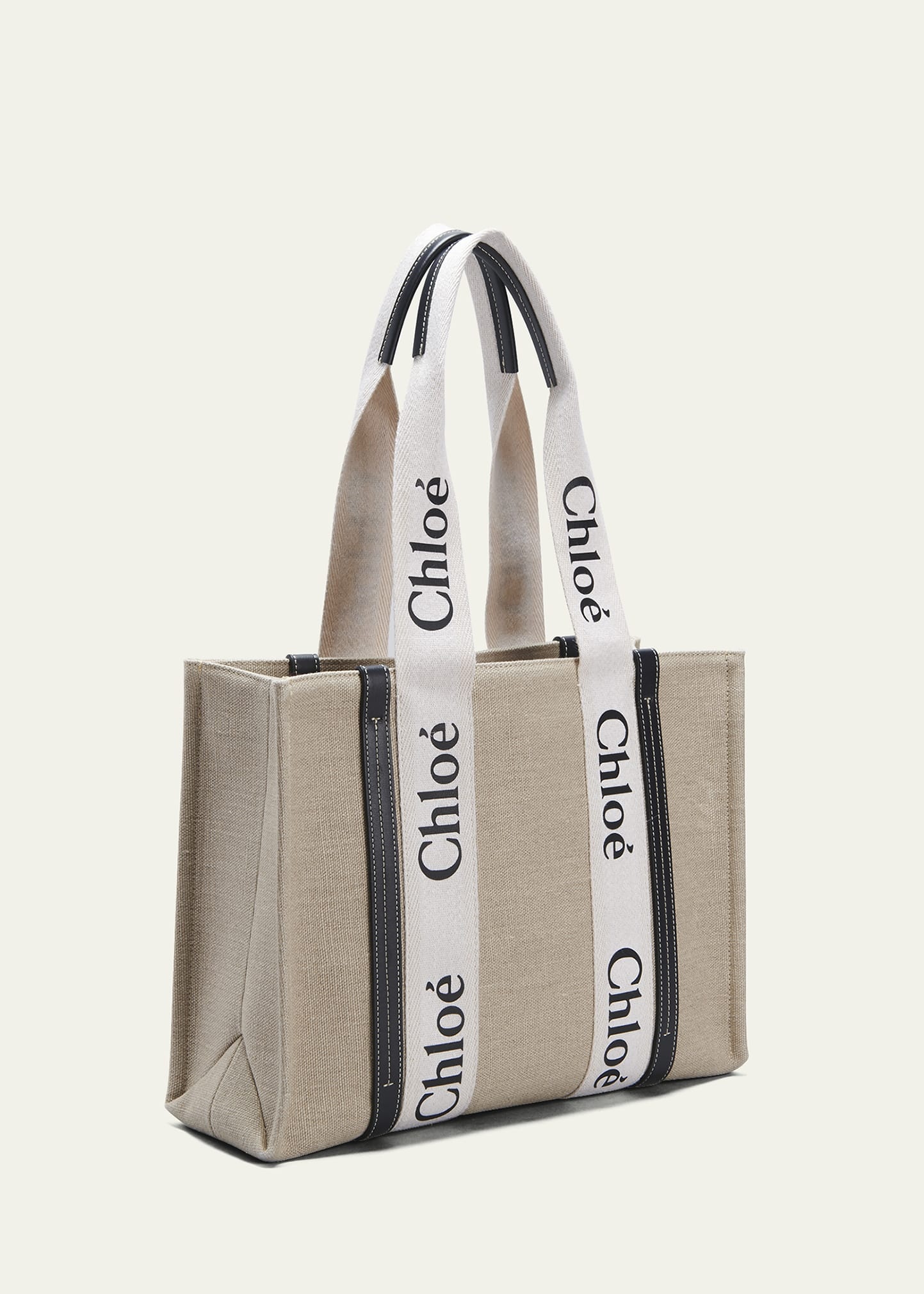 Woody Medium Linen Leather Tote Bag - 3