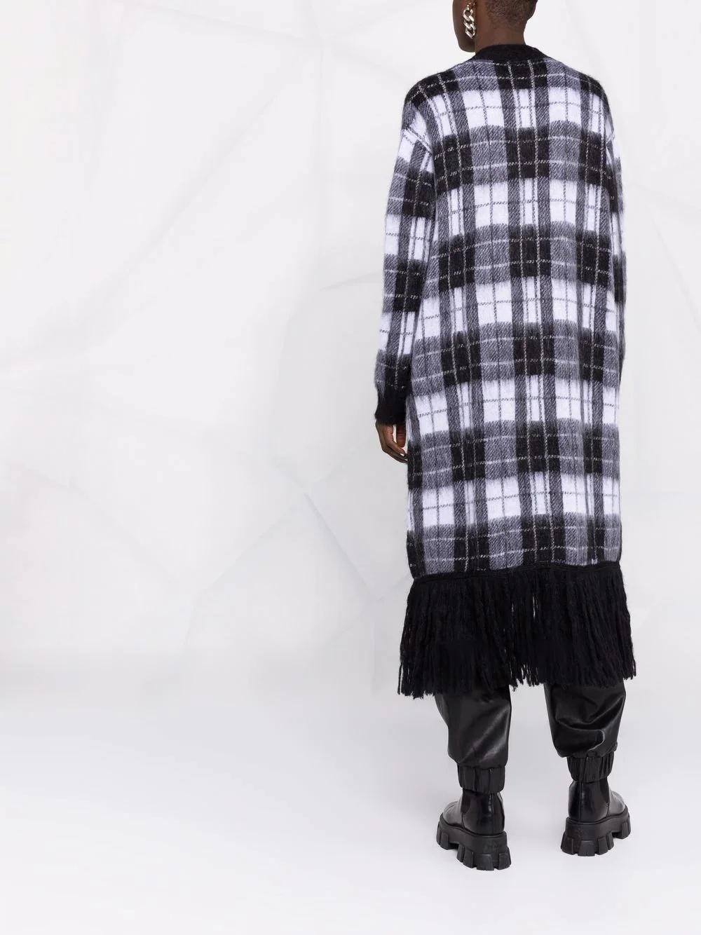 fringed check-print cardigan - 4