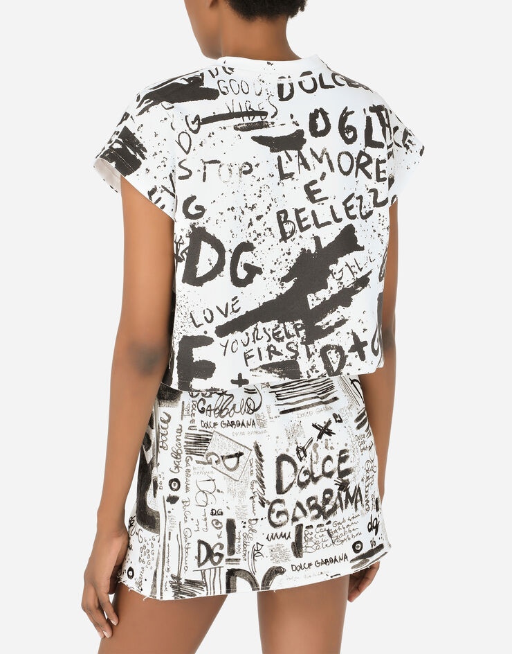 Cropped jersey T-shirt with DG graffiti print - 5