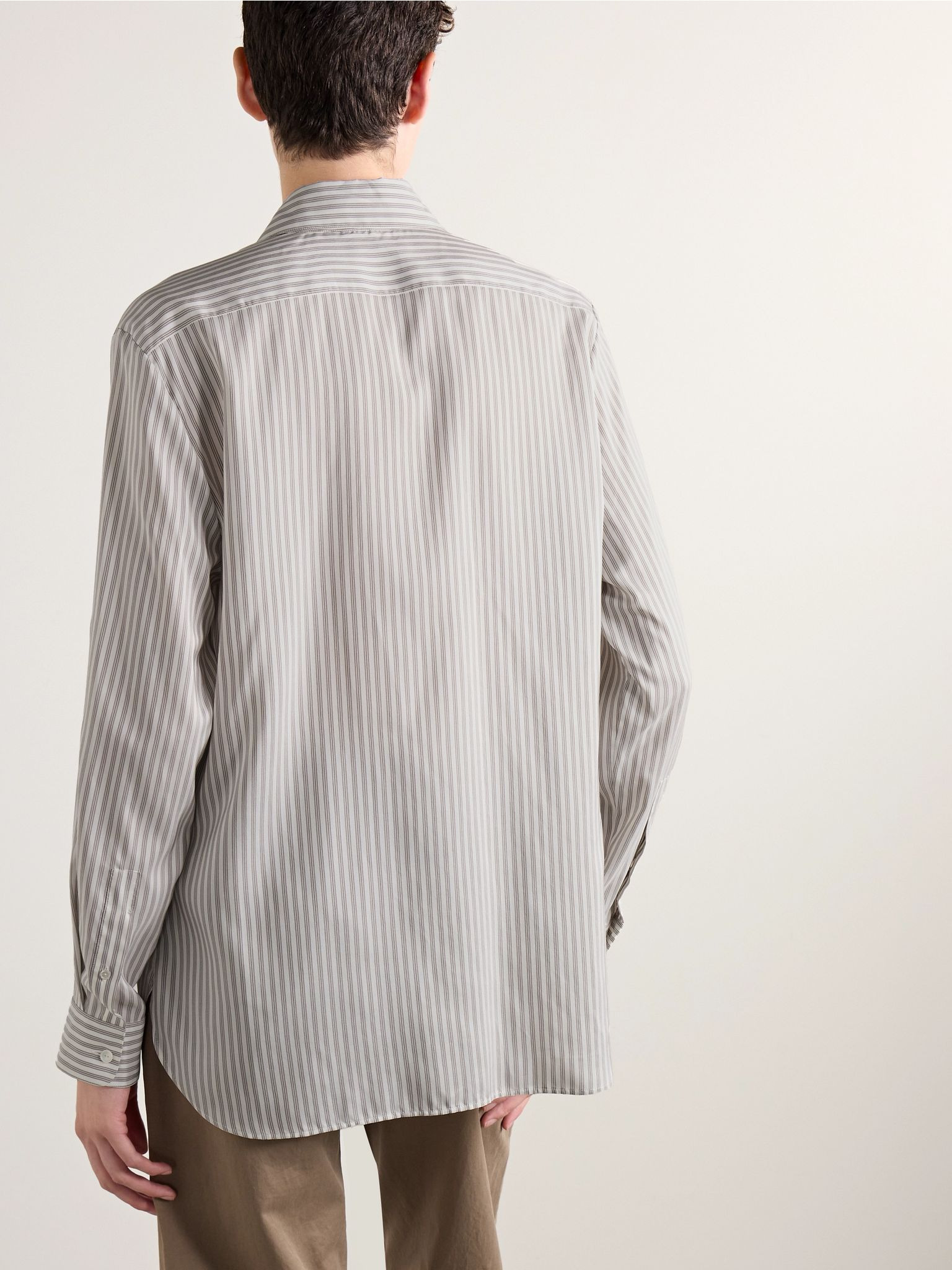 Vanda striped silk shirt Light gray - 4