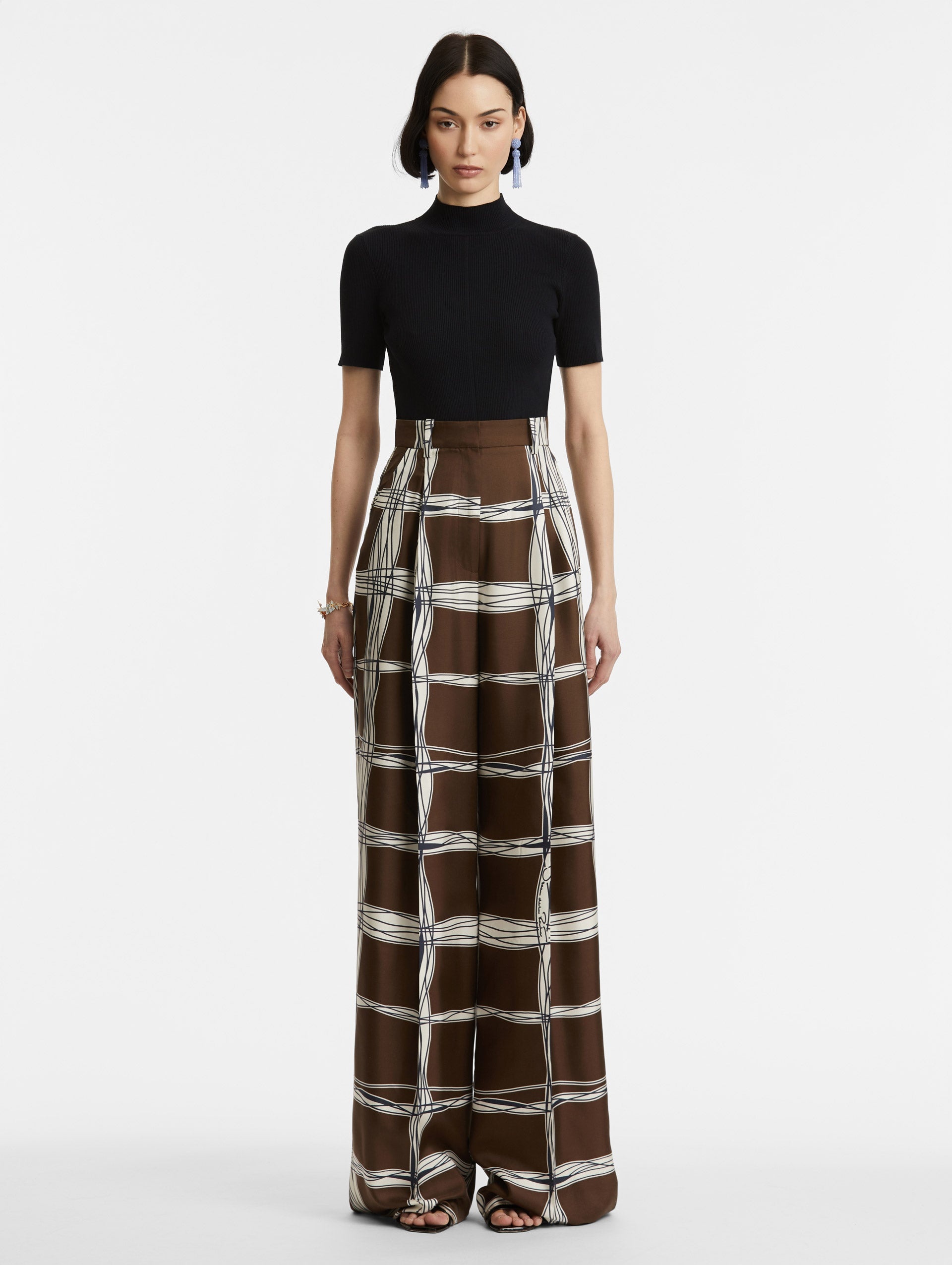 WAVY PLAID SILK TWILL PANT - 2
