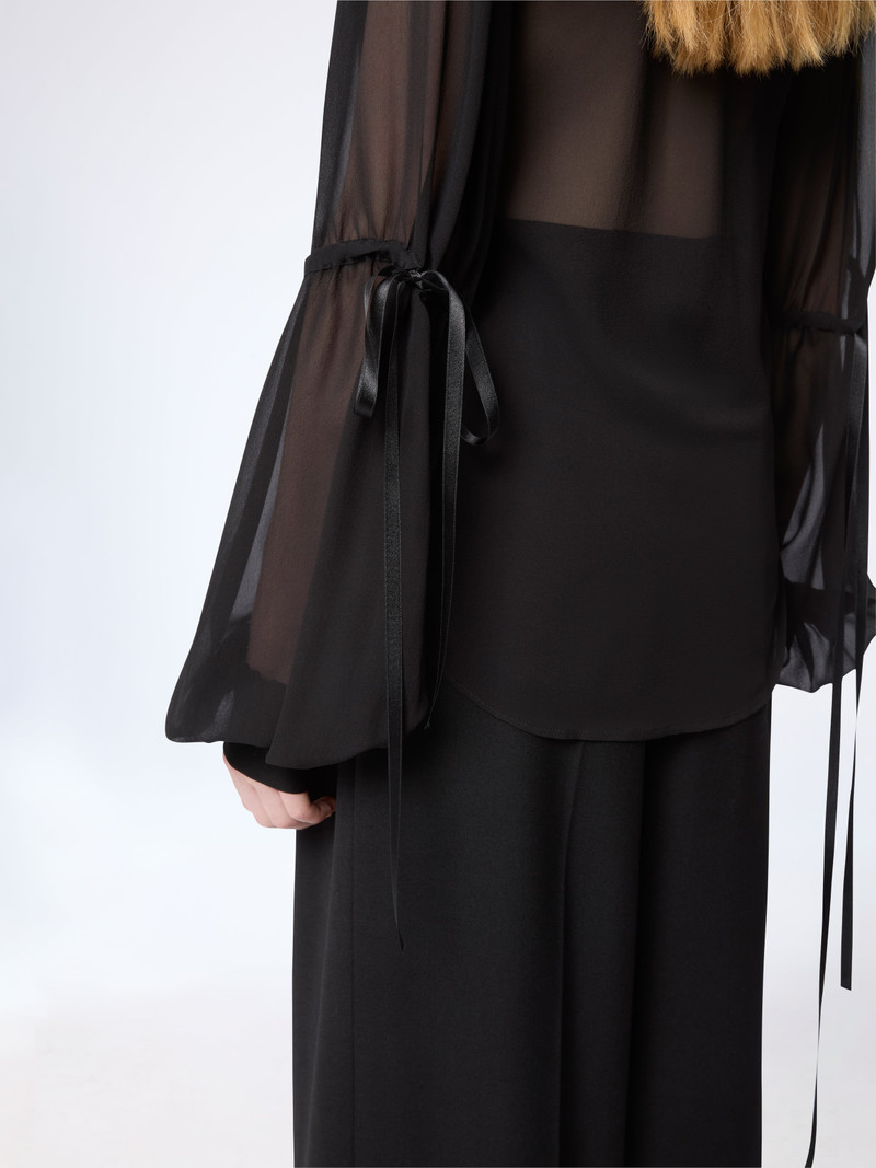Silk See-Through Shirt With Bow Details 3