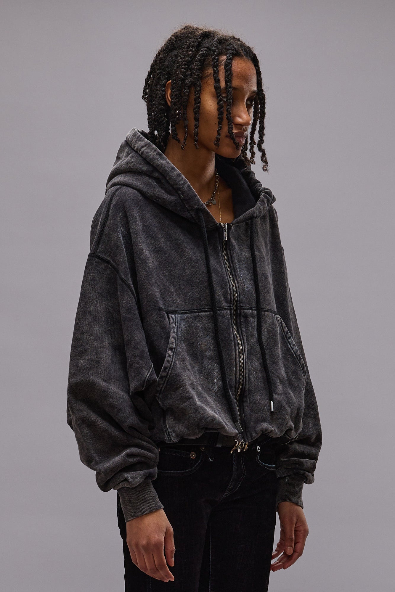 BALLOON ZIP-UP HOODIE - WASHED BLACK - 4