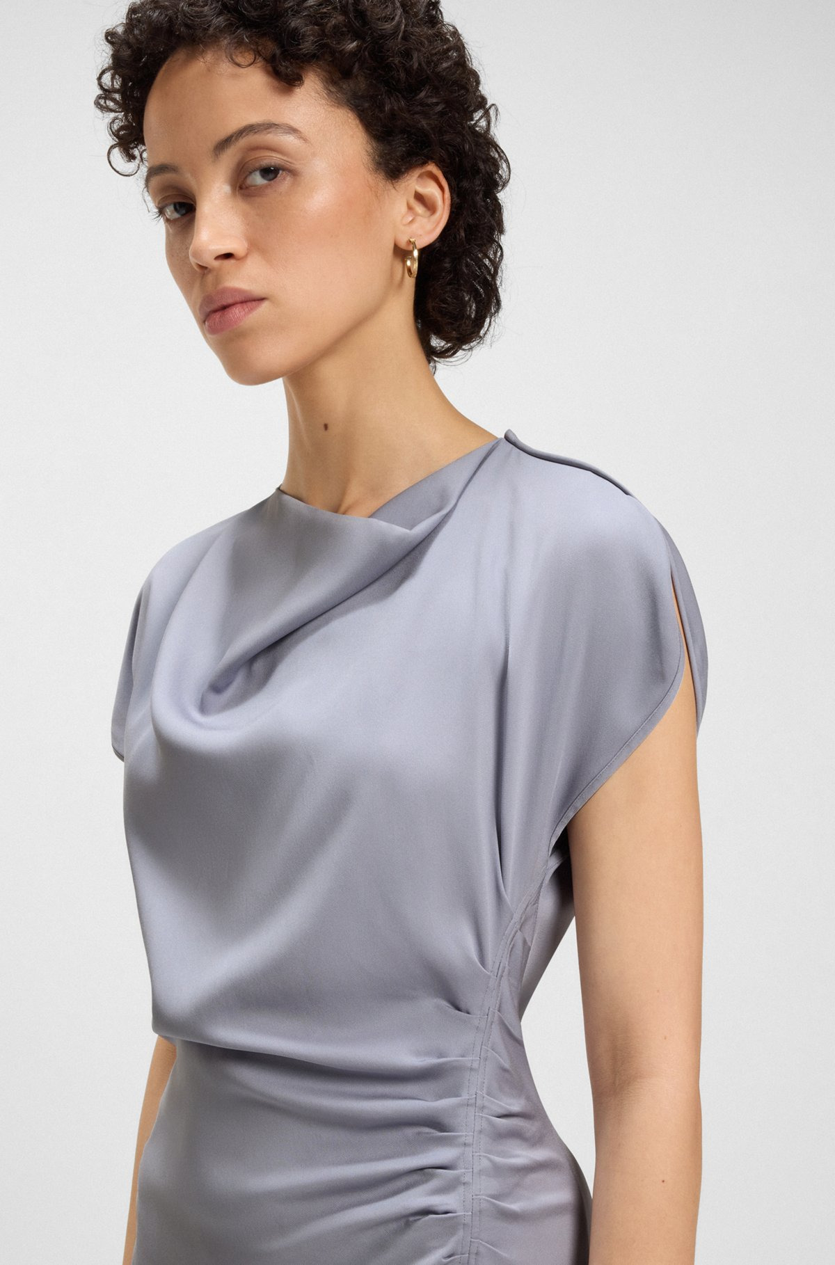 DRAPE-NECKLINE DRESS WITH GATHERED DETAIL - 5