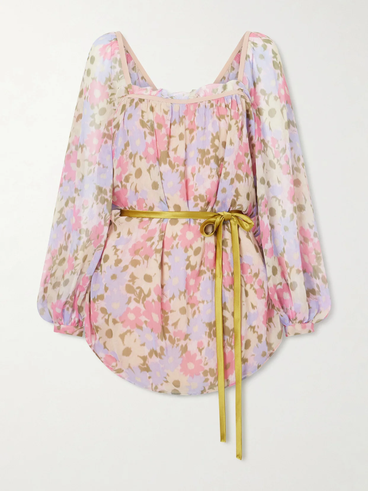 Belted Floral-print Silk-georgette Blouse - 1