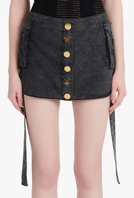 Short black denim cargo skirt - 5