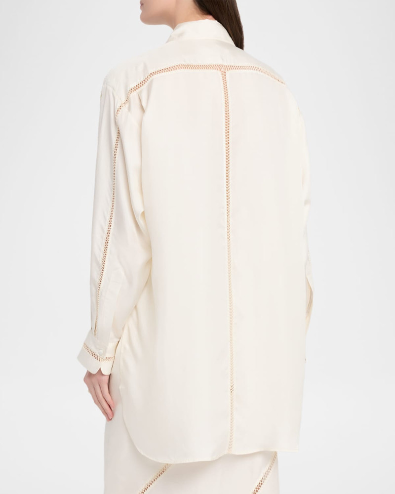 Bridgetown Lattice-Embellished Silk Button-Down Shirt 3