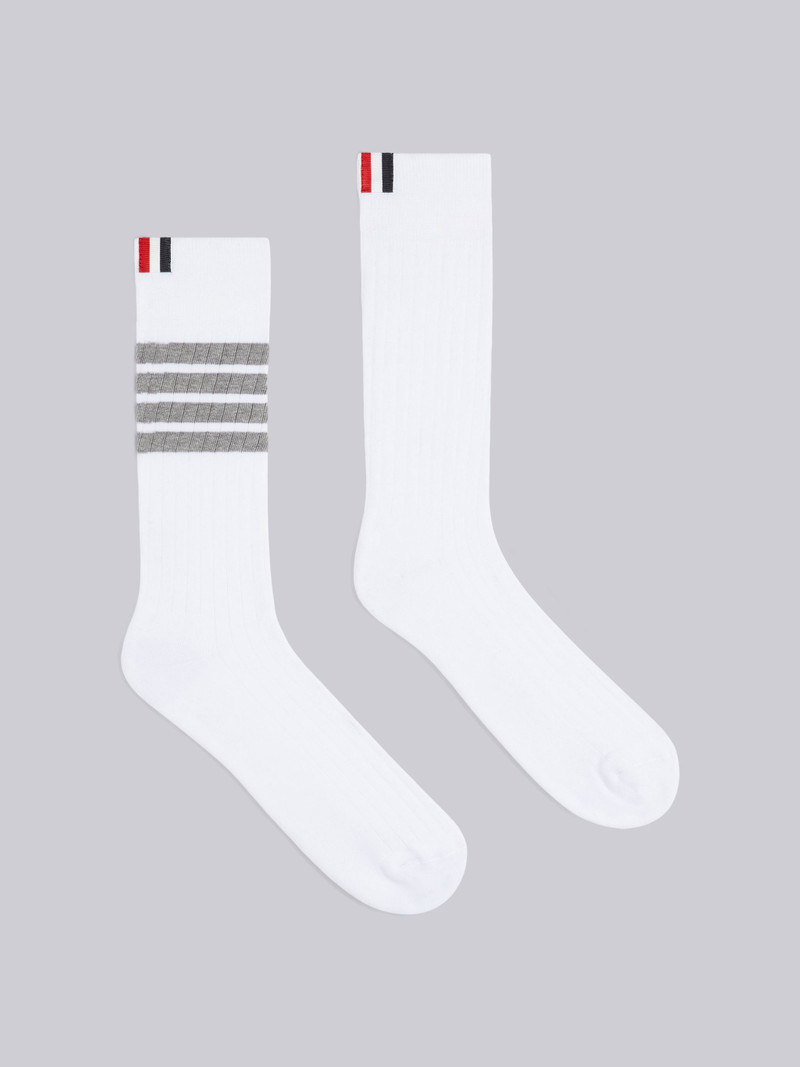 White Cotton Mid-Calf 4-Bar Socks 1