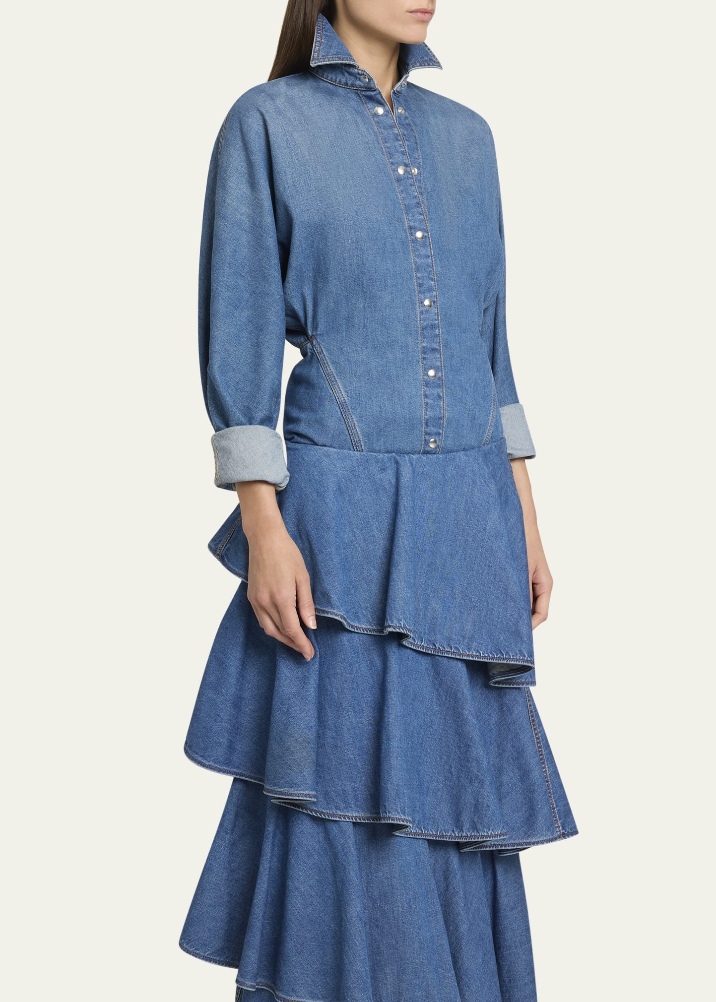 Seamed Button-Down Denim Top - 4