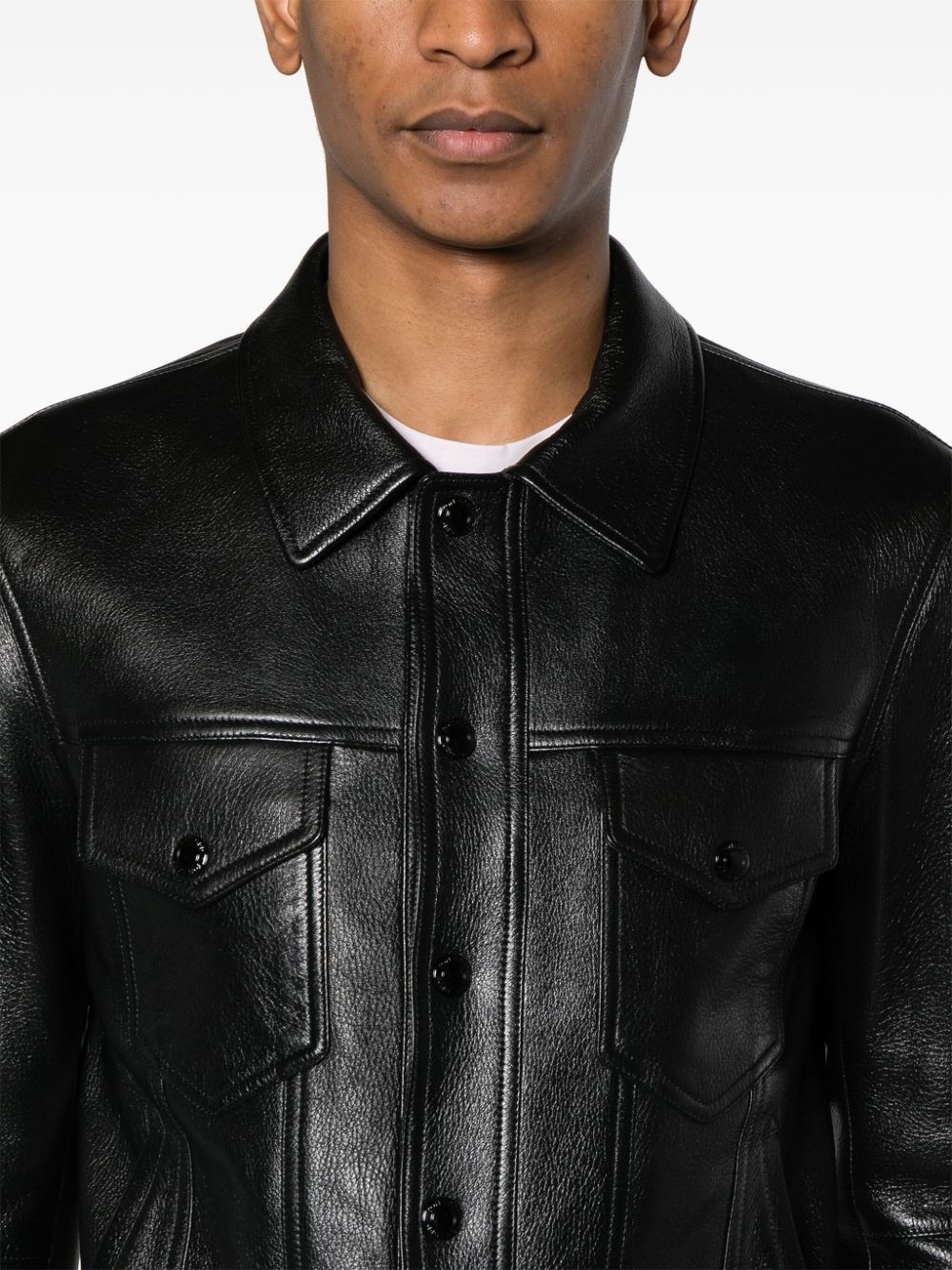 classic-collar leather jacket - 5