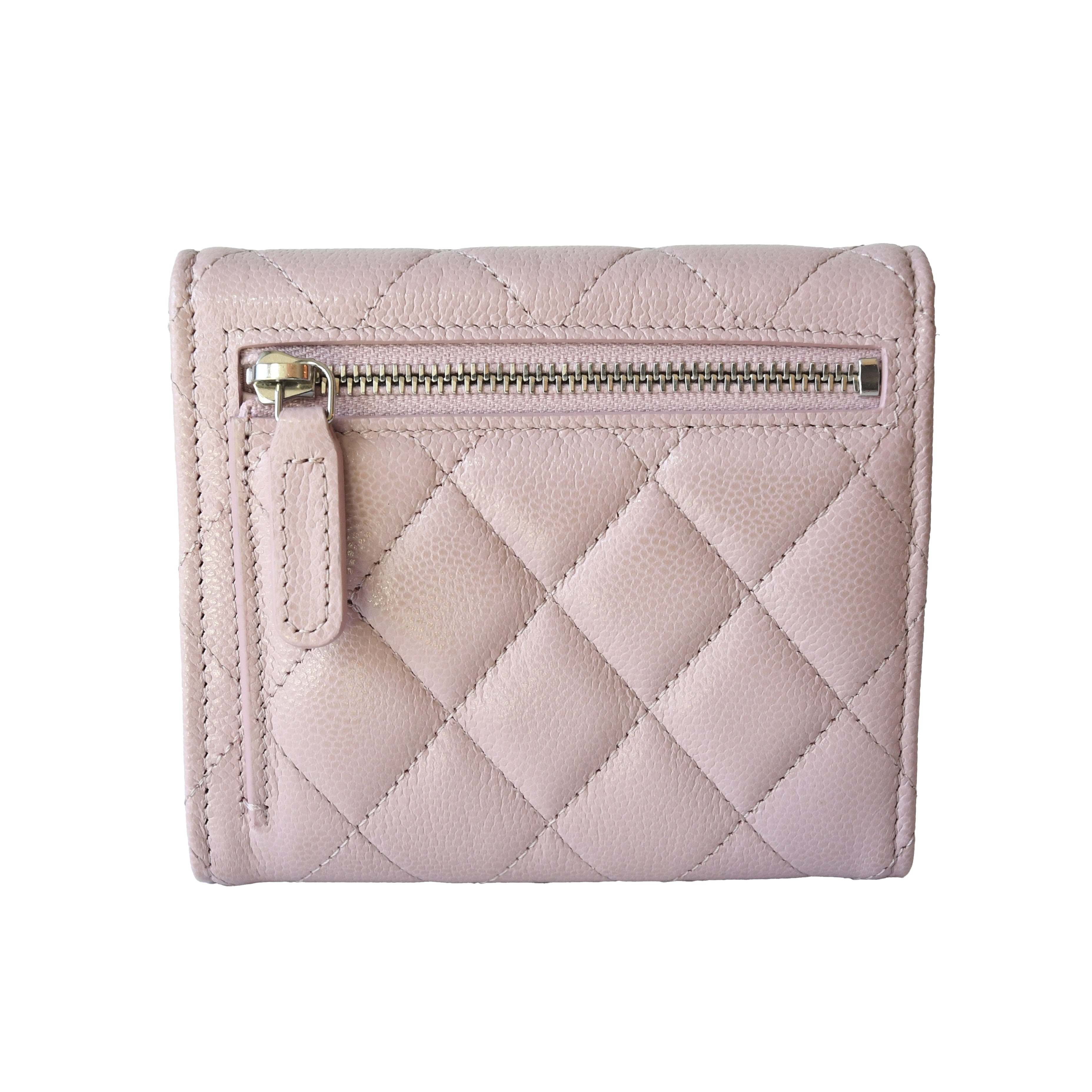 Chanel CC Caviar Quilted Trifold Compact Flap Wallet With Zipped Light Pink - 2