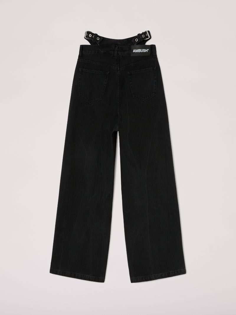 BELTED BAGGY DENIM PANTS - 2