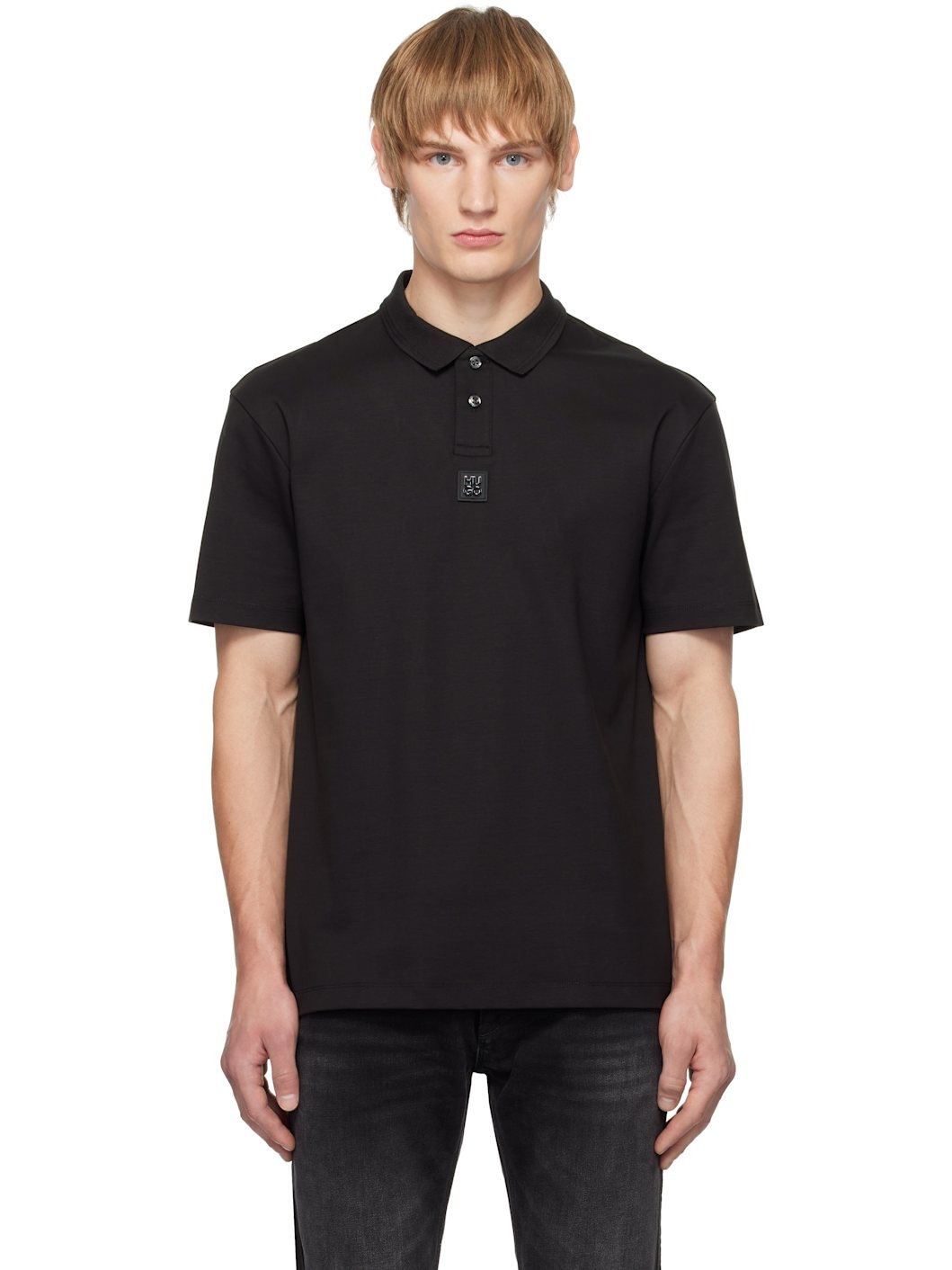 Black Interlock-Cotton Polo - 1