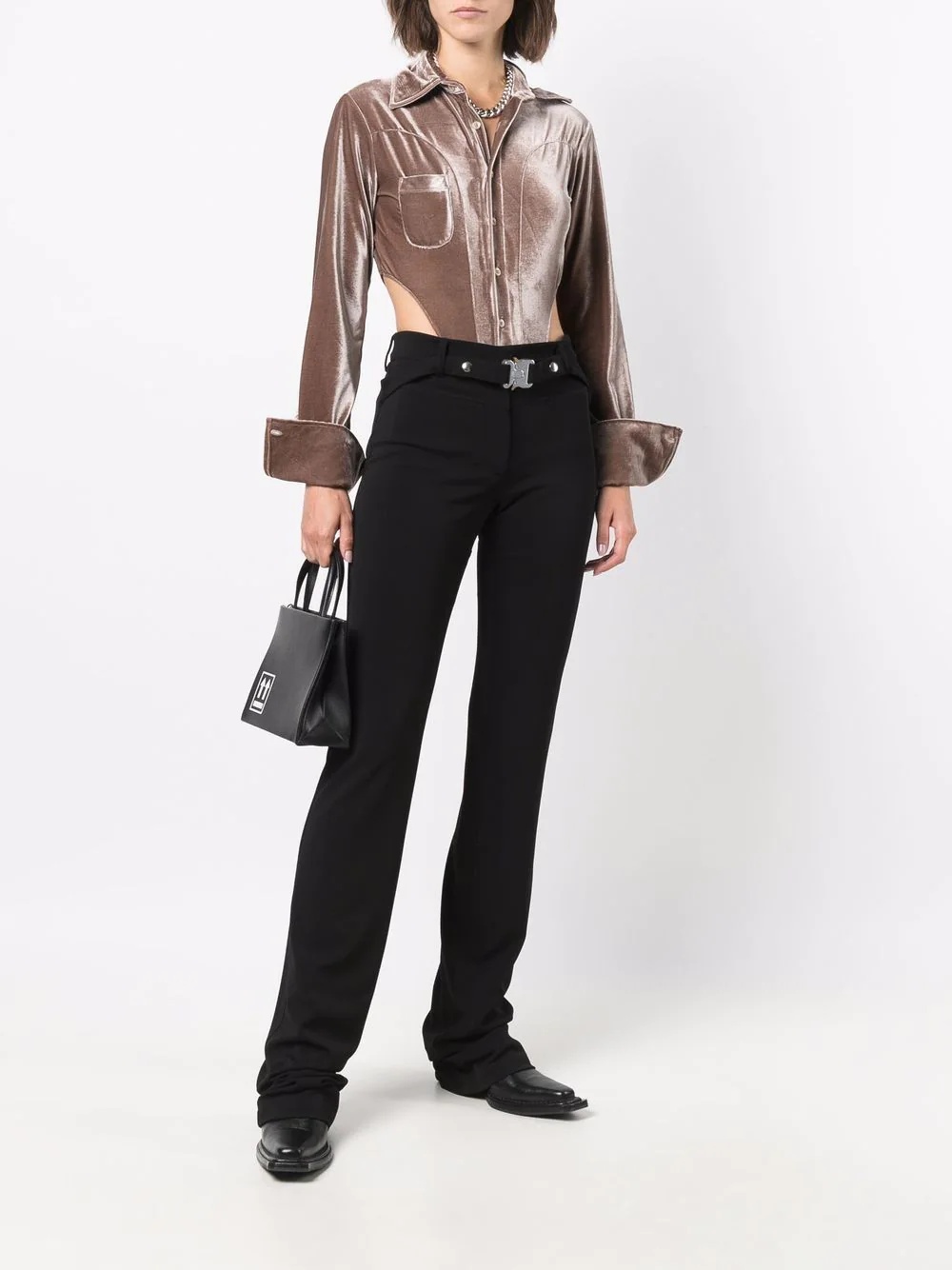 clasp-belt bootcut trousers - 2