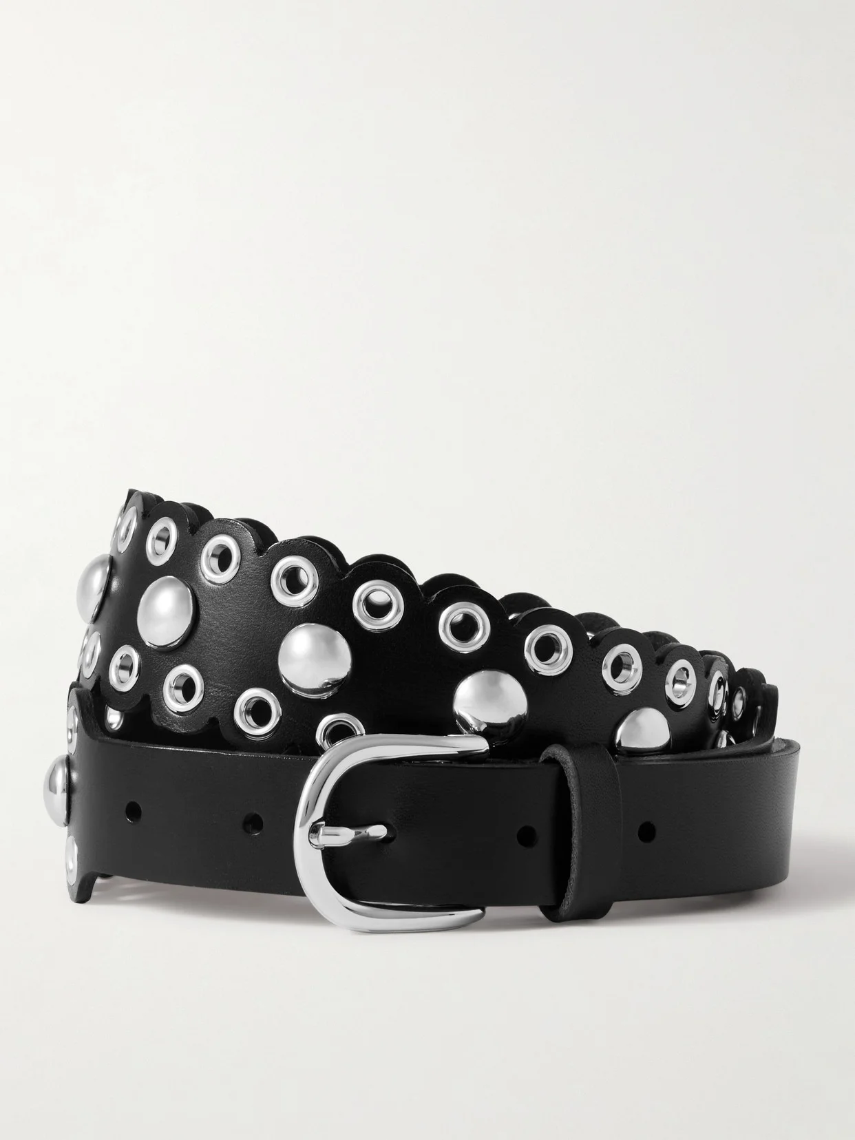 Zalla Studded Scalloped Leather Belt - 1