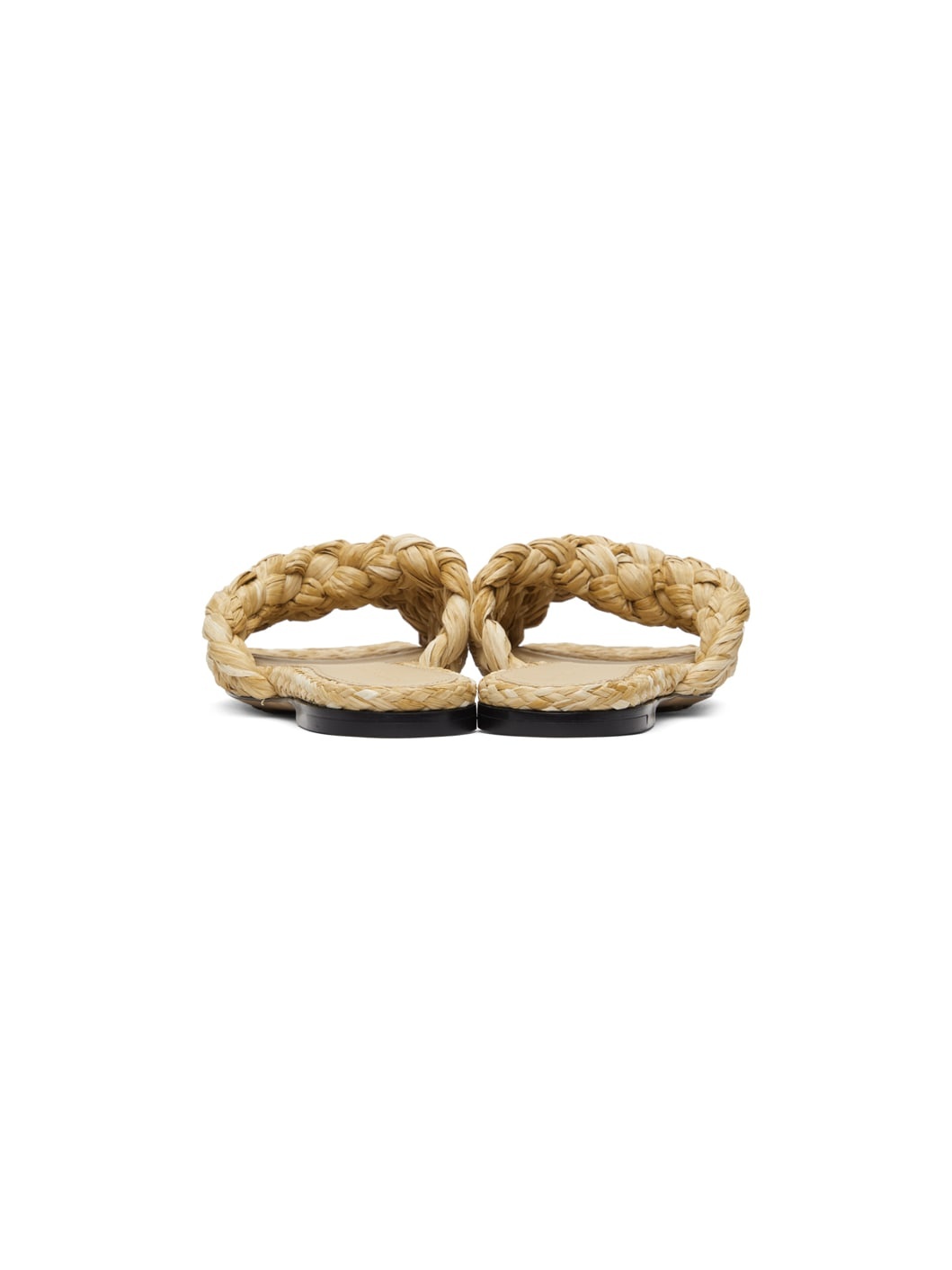 Beige Raffia Stretch Flat Sandals - 4