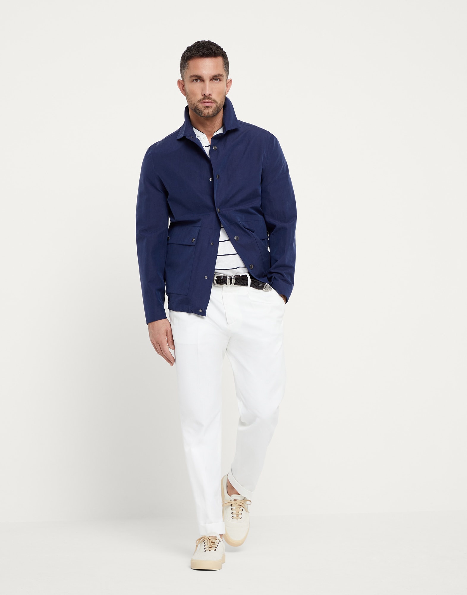 Linen and silk bonded panama overshirt with heat-bonded seams - 5
