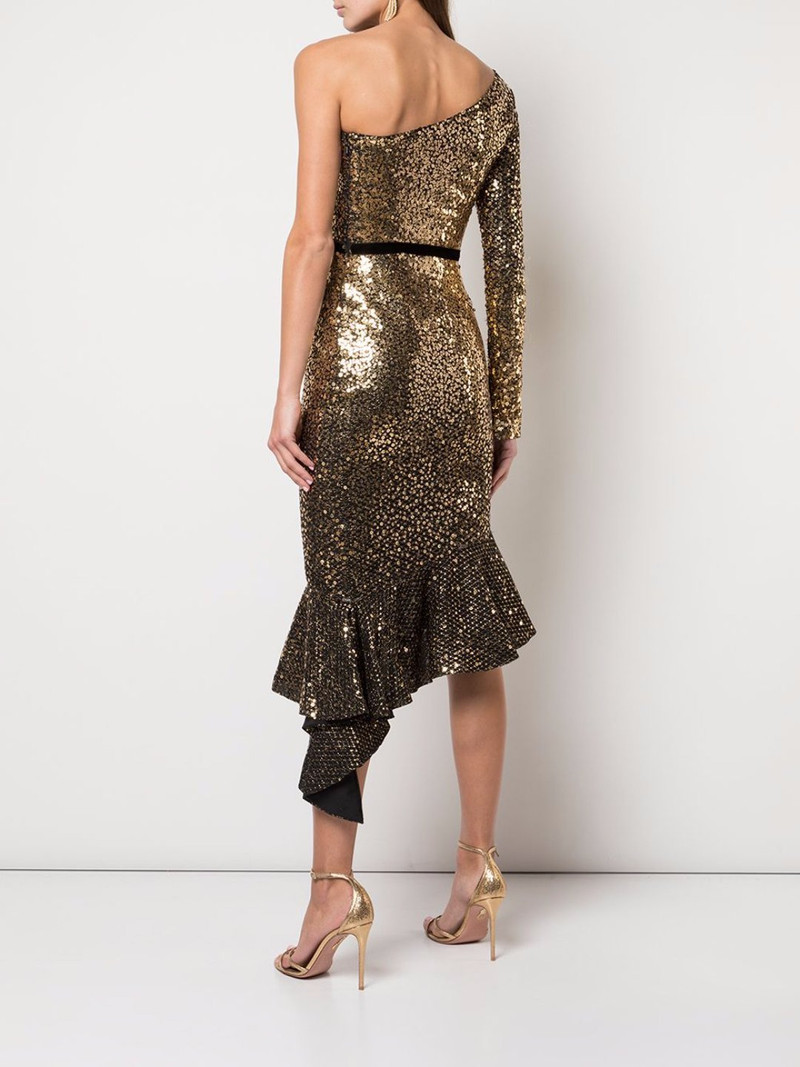 Marchesa GLITTER RUFFLE ASYMMETRIC COCKTAIL DRESS outlook