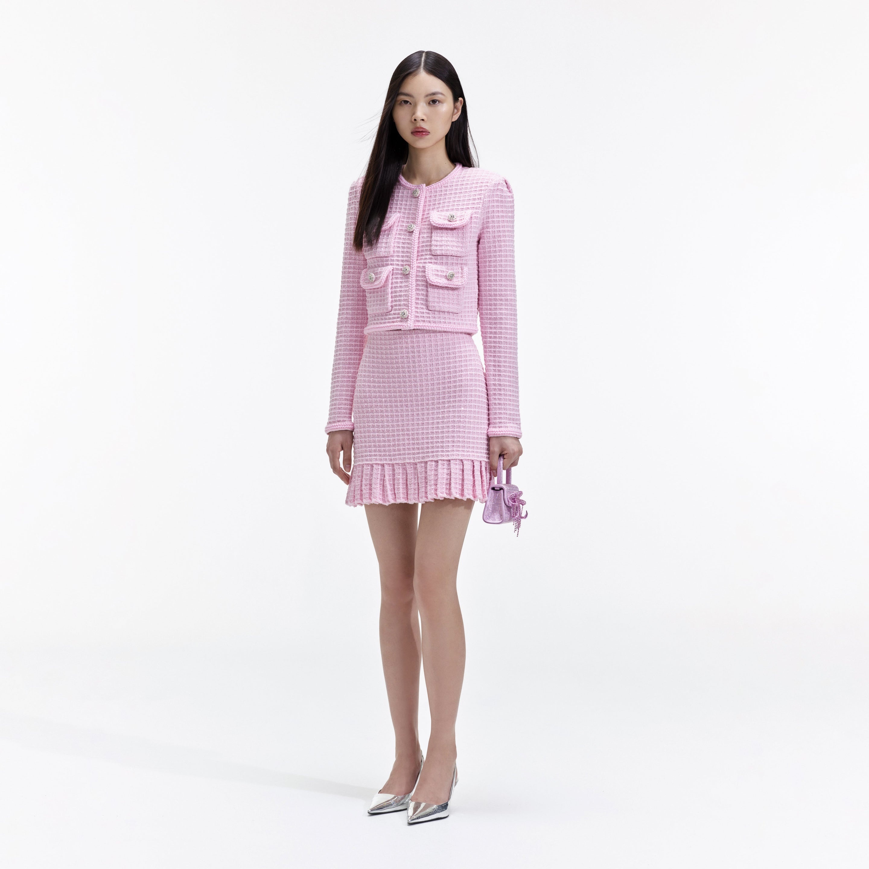 Pink Sequin Textured Knit Jacket - 2
