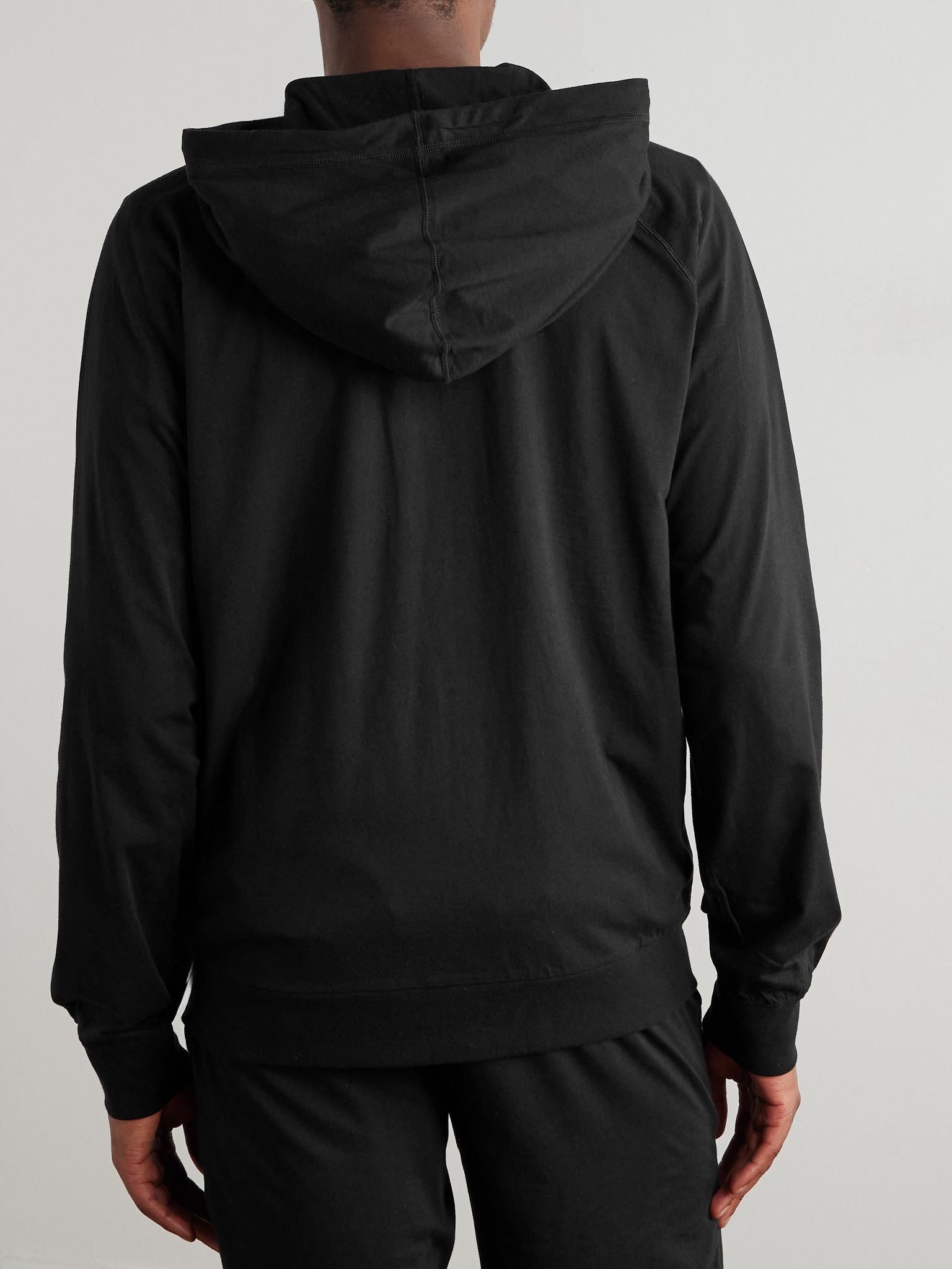 Webbing-Trimmed Cotton-Jersey Zip-Up Hoodie Black - 3
