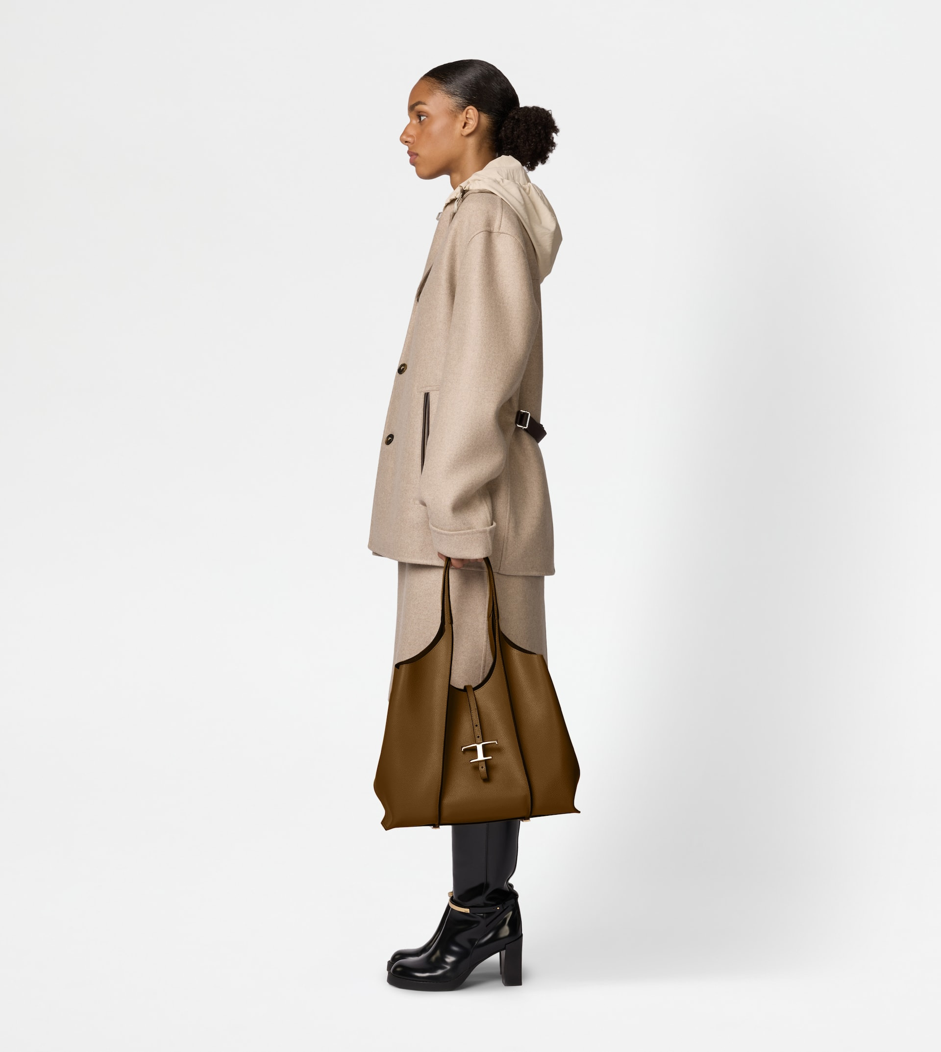 T TIMELESS SHOPPING BAG IN LEATHER MEDIUM - BROWN - 6