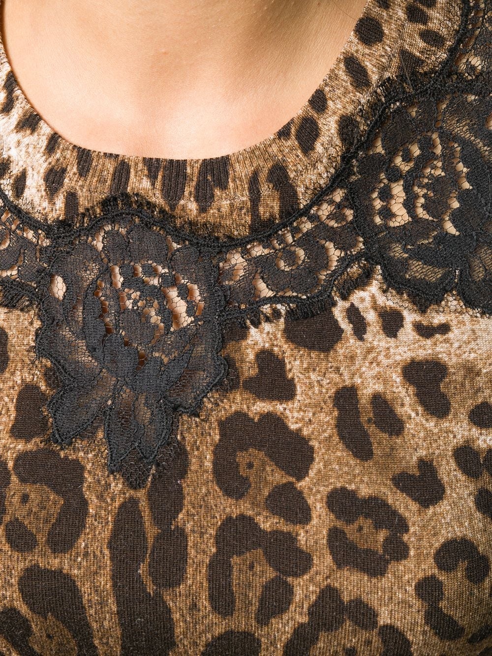 leopard print lace detailed top - 5