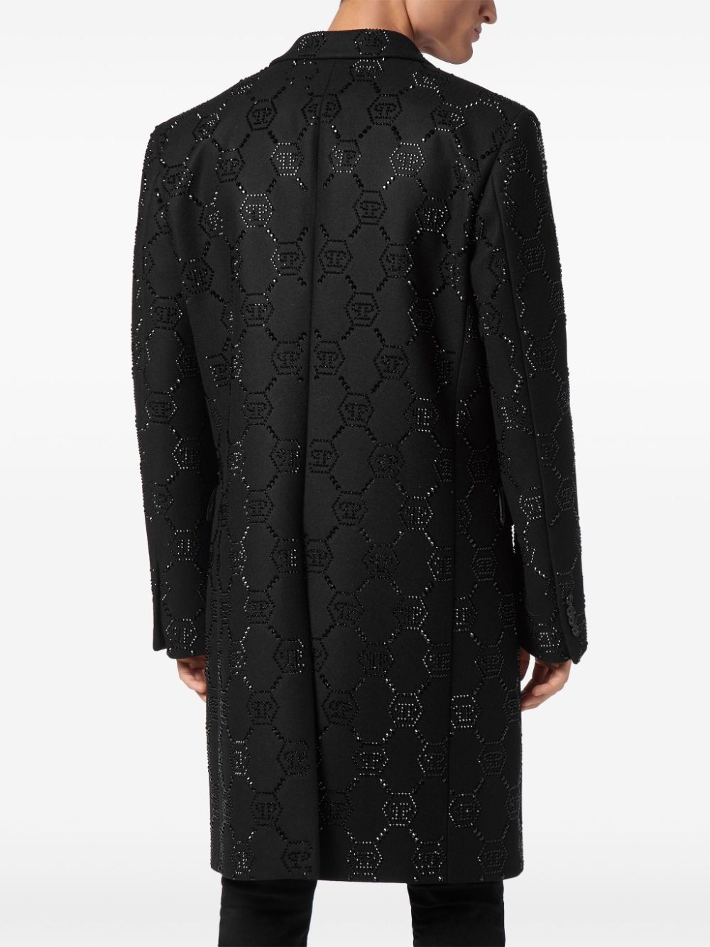 logo-embellished peak-lapels single-breasted coat - 4