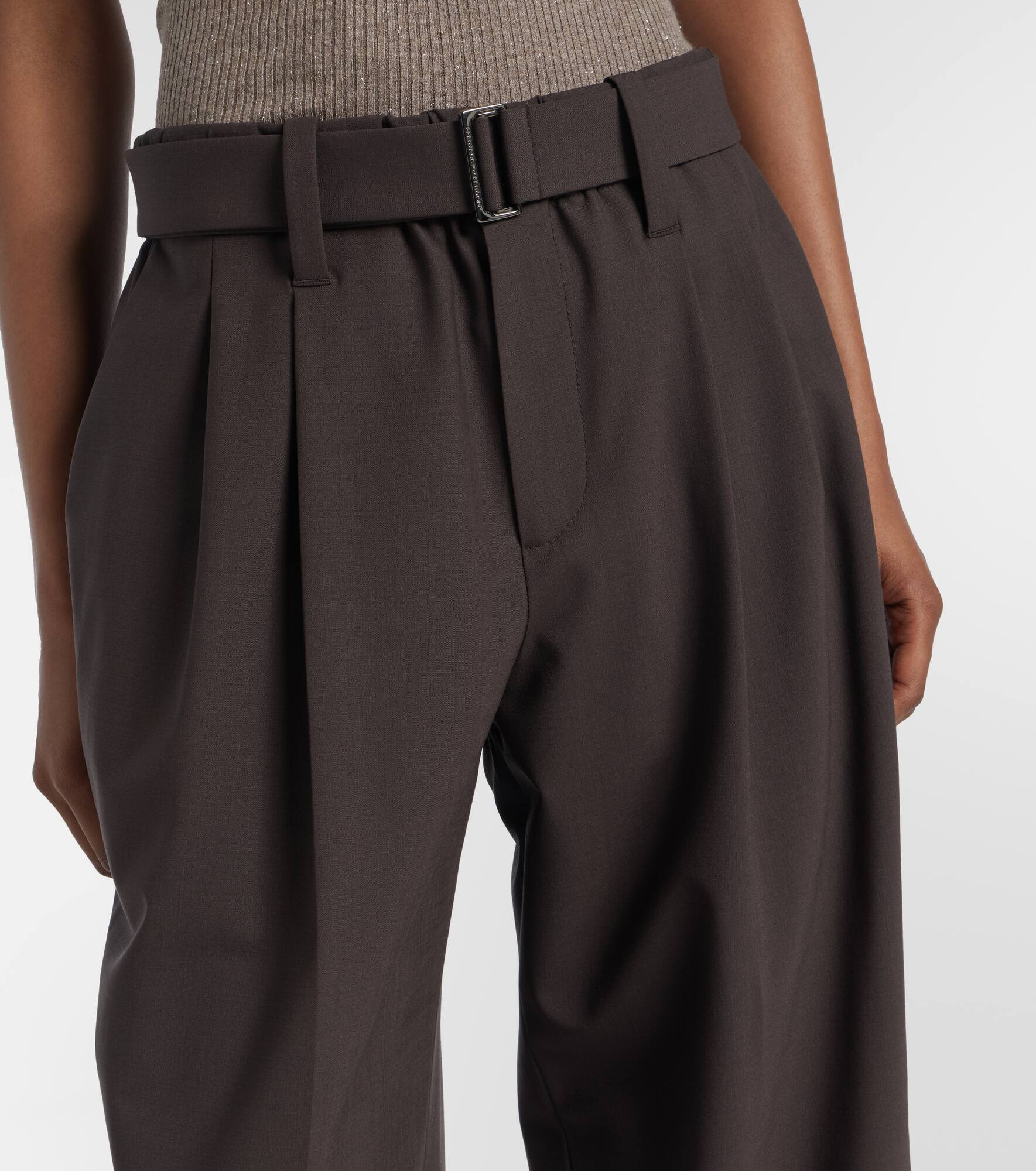 Belted wool-blend wide-leg pants - 4