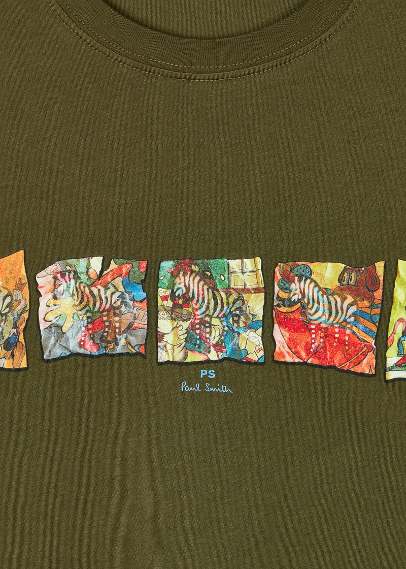 Paul Smith Dark Green 'Zebra' Line Up Print T-Shirt outlook