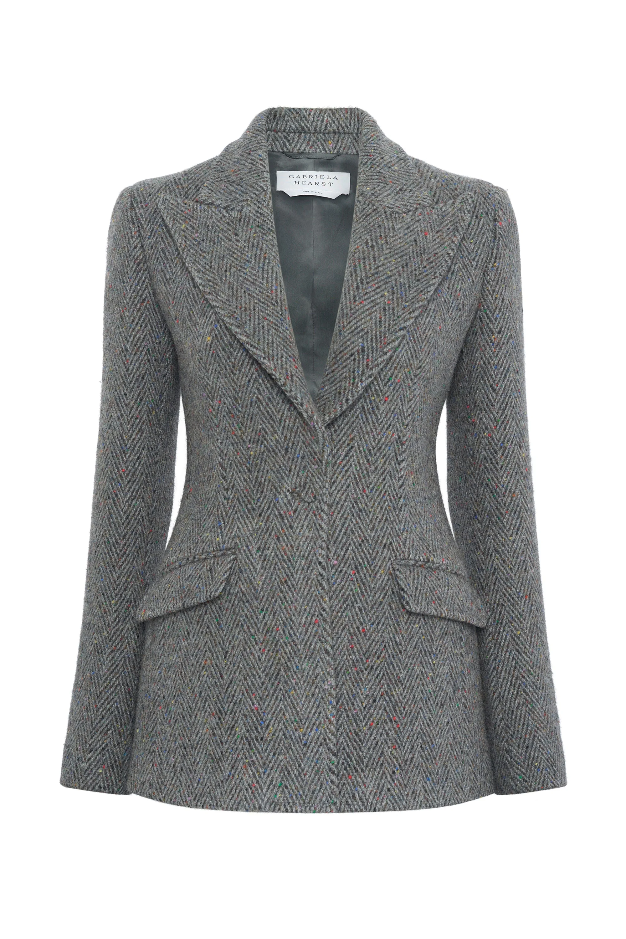 Leiva Blazer in Charcoal Multi Cashmere Wool Herringbone - 1