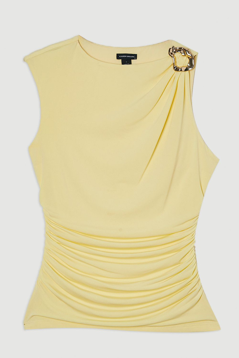 Drapey Crepe Trim Detail Ruched Top 4