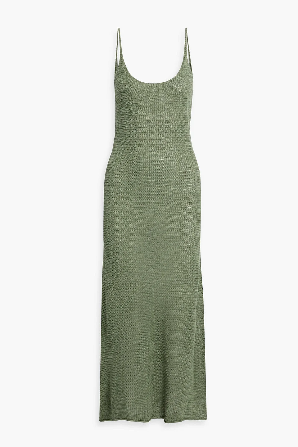 Open-back crochet-knit linen midi dress - 1