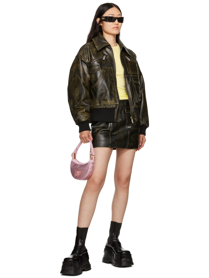 GCDS Black Biker Leather Miniskirt outlook
